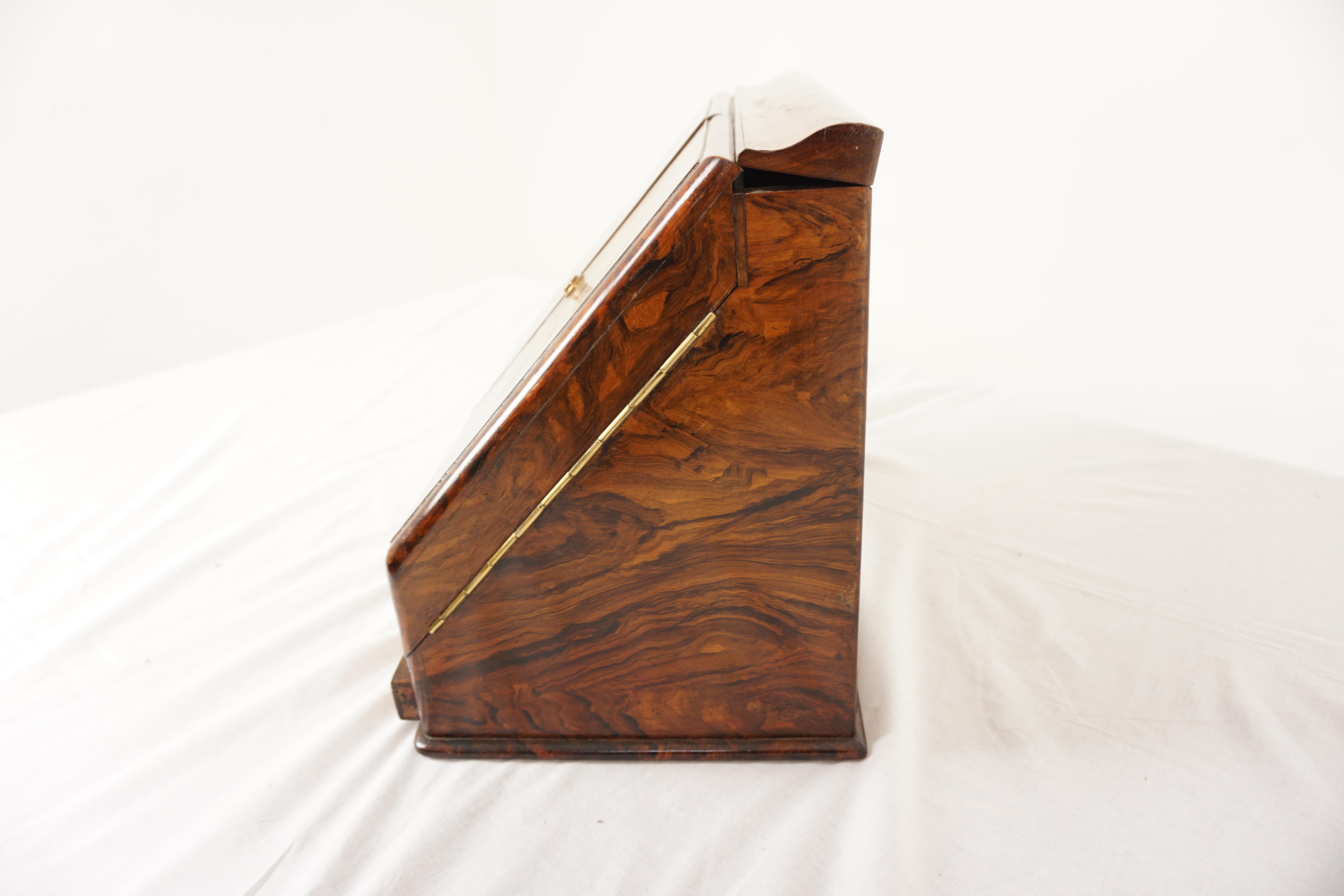 Victorian Burr Walnut Stationary/Writing Box, Letter Rack, Scotland 1880, H970 For Sale 2