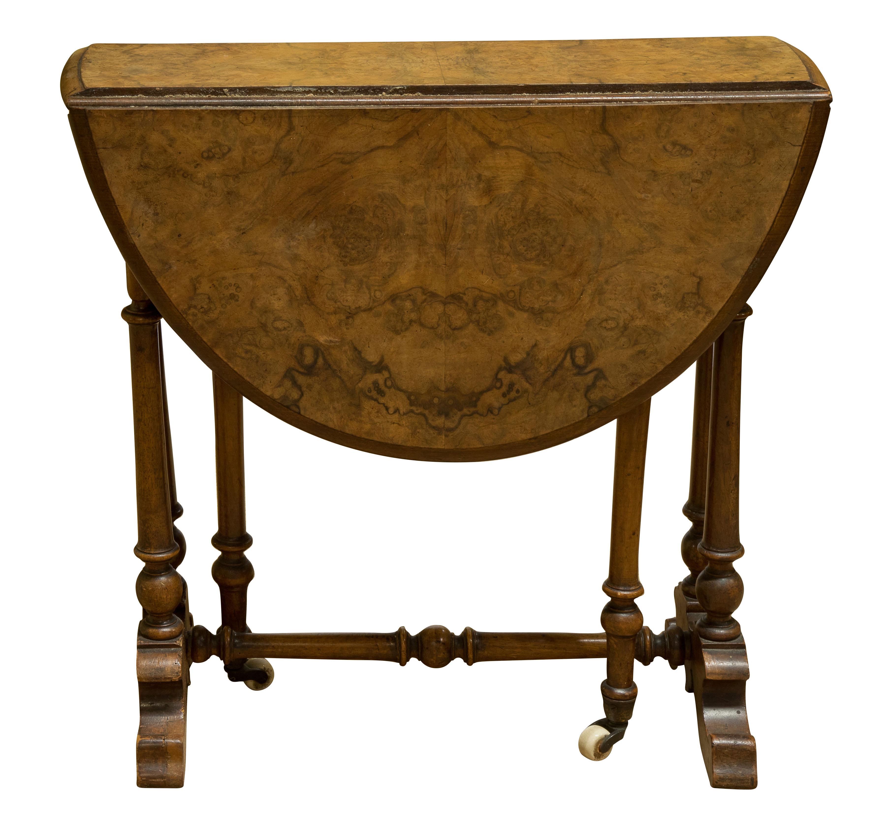 English Victorian Burr-Walnut Sutherland Table, circa 1880 For Sale
