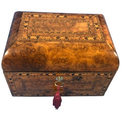 Victorian Burr Walnut Tea Caddy with a Pin Cushion Top