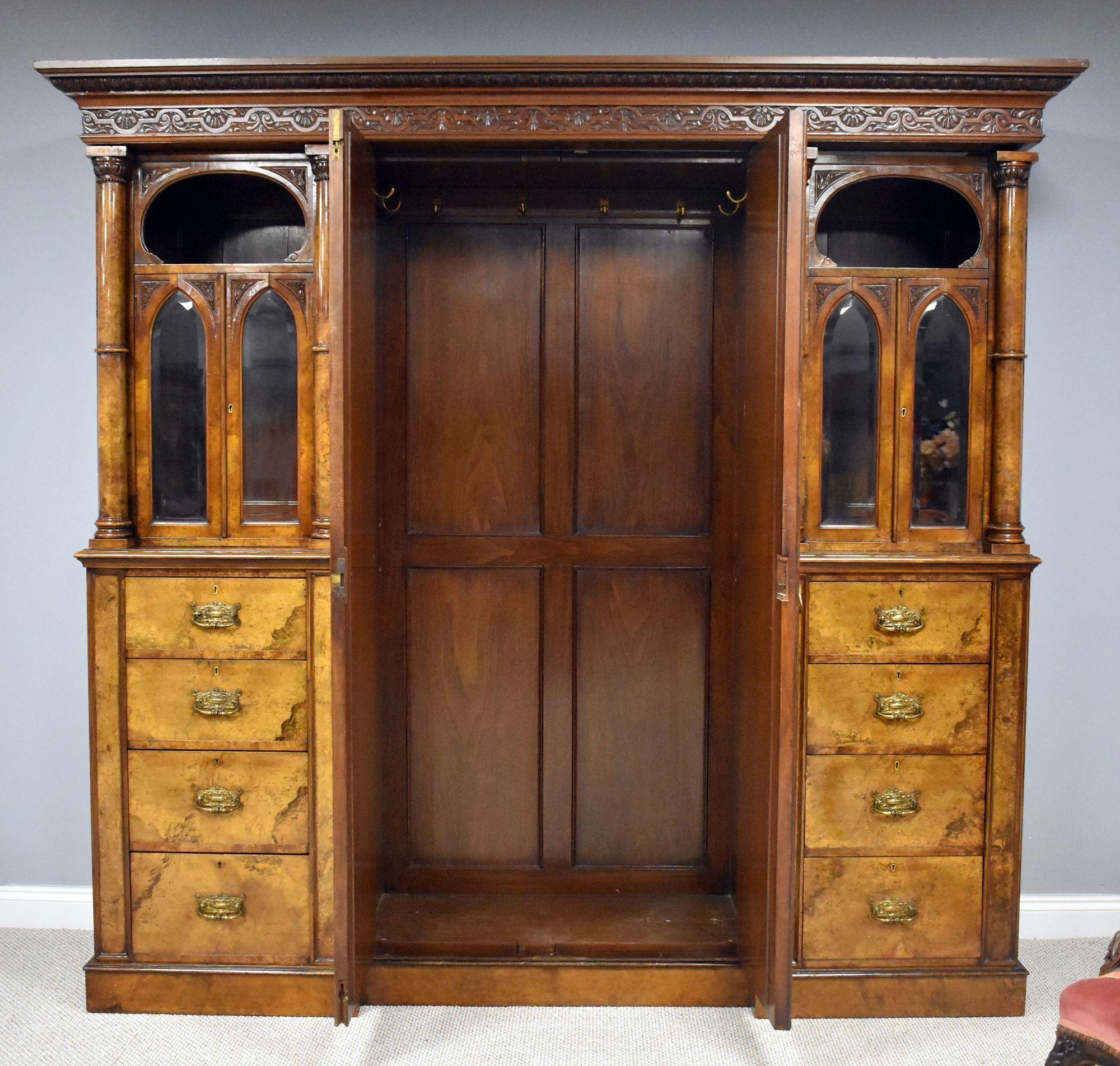 Victorian Burr Walnut Triple Wardrobe 8