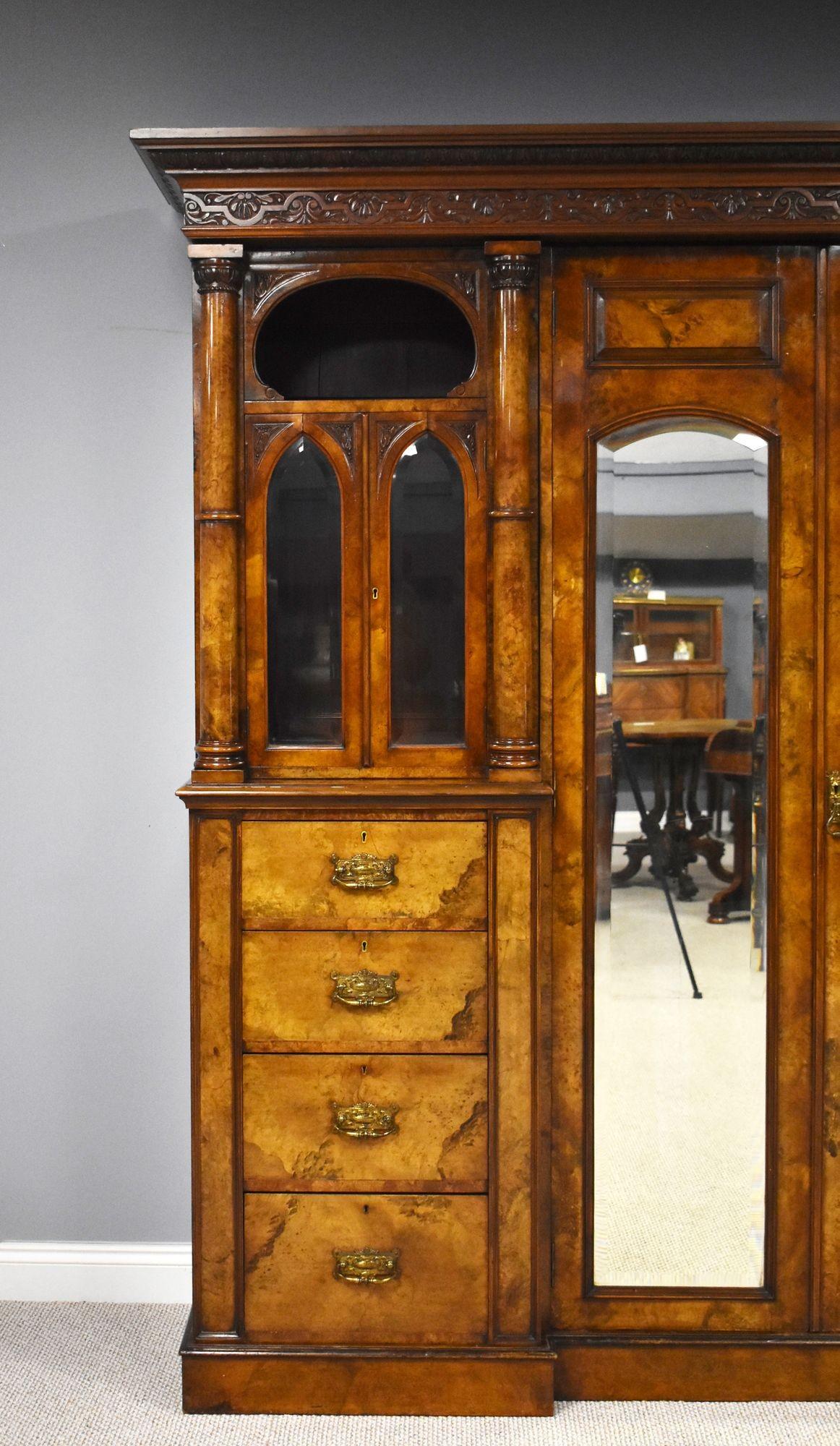 Victorian Burr Walnut Triple Wardrobe 1