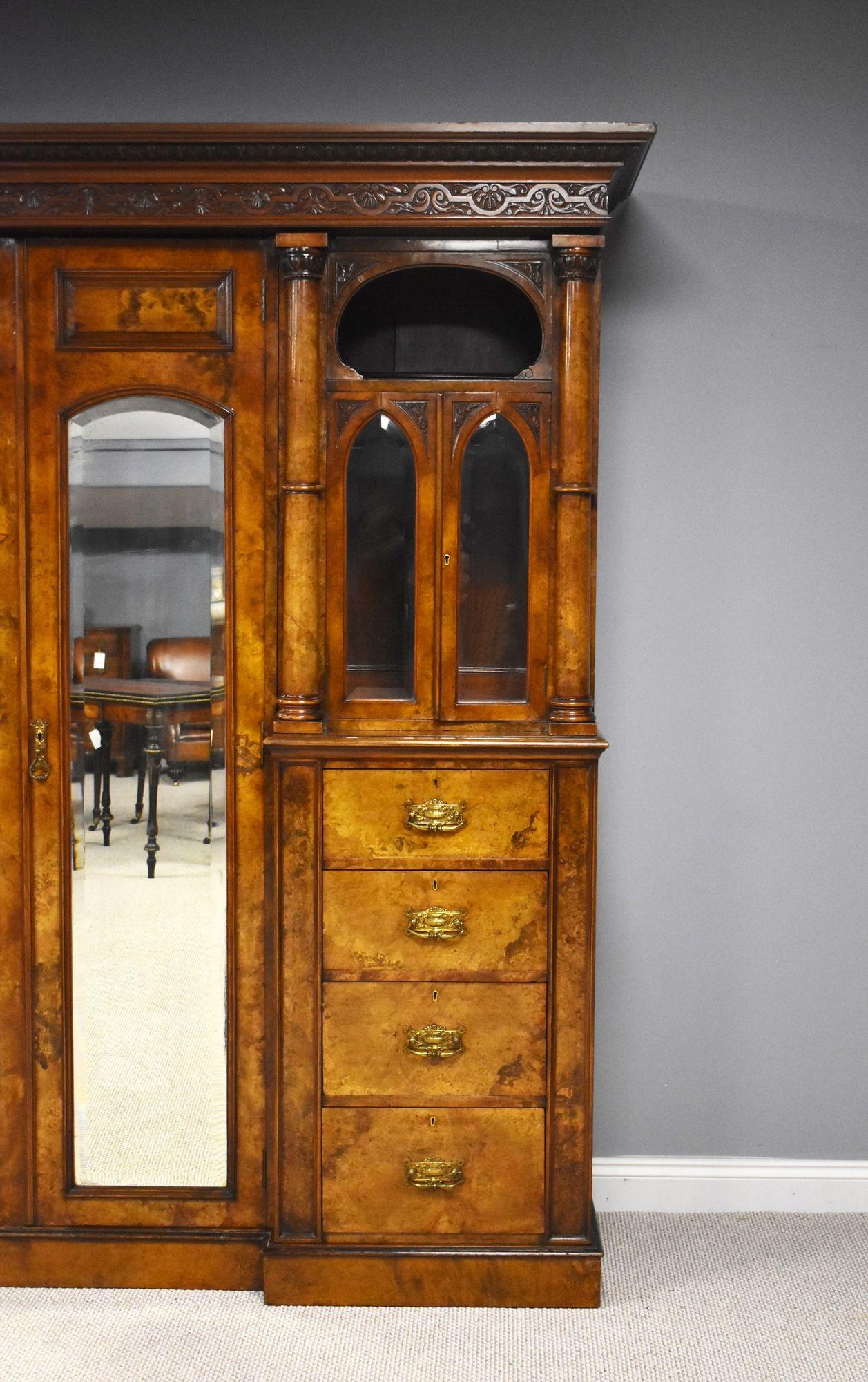 Victorian Burr Walnut Triple Wardrobe 3