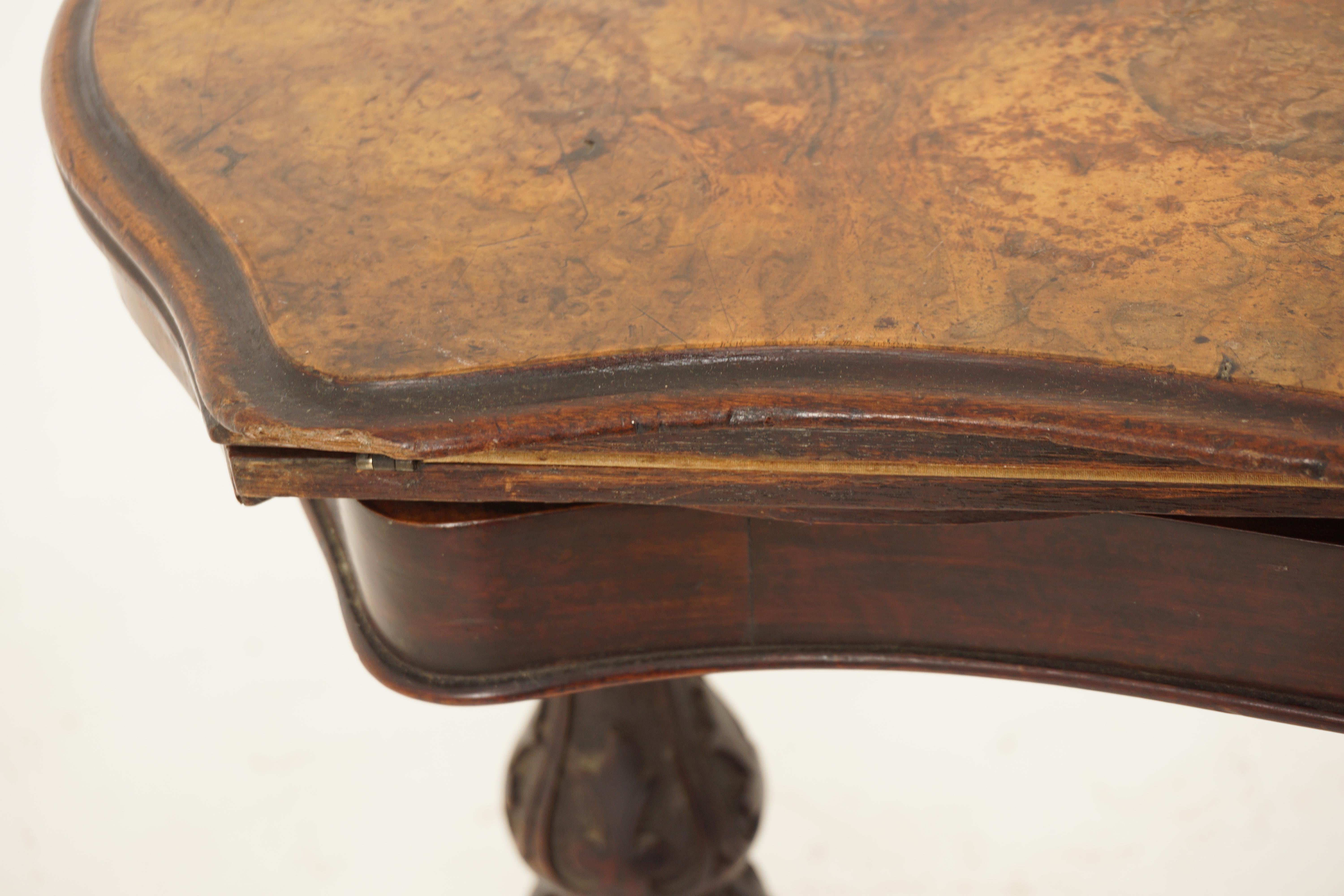 Victorian Burr Walnut Turn over Games Table, Tea Table, Scotland 1870, H668 For Sale 6