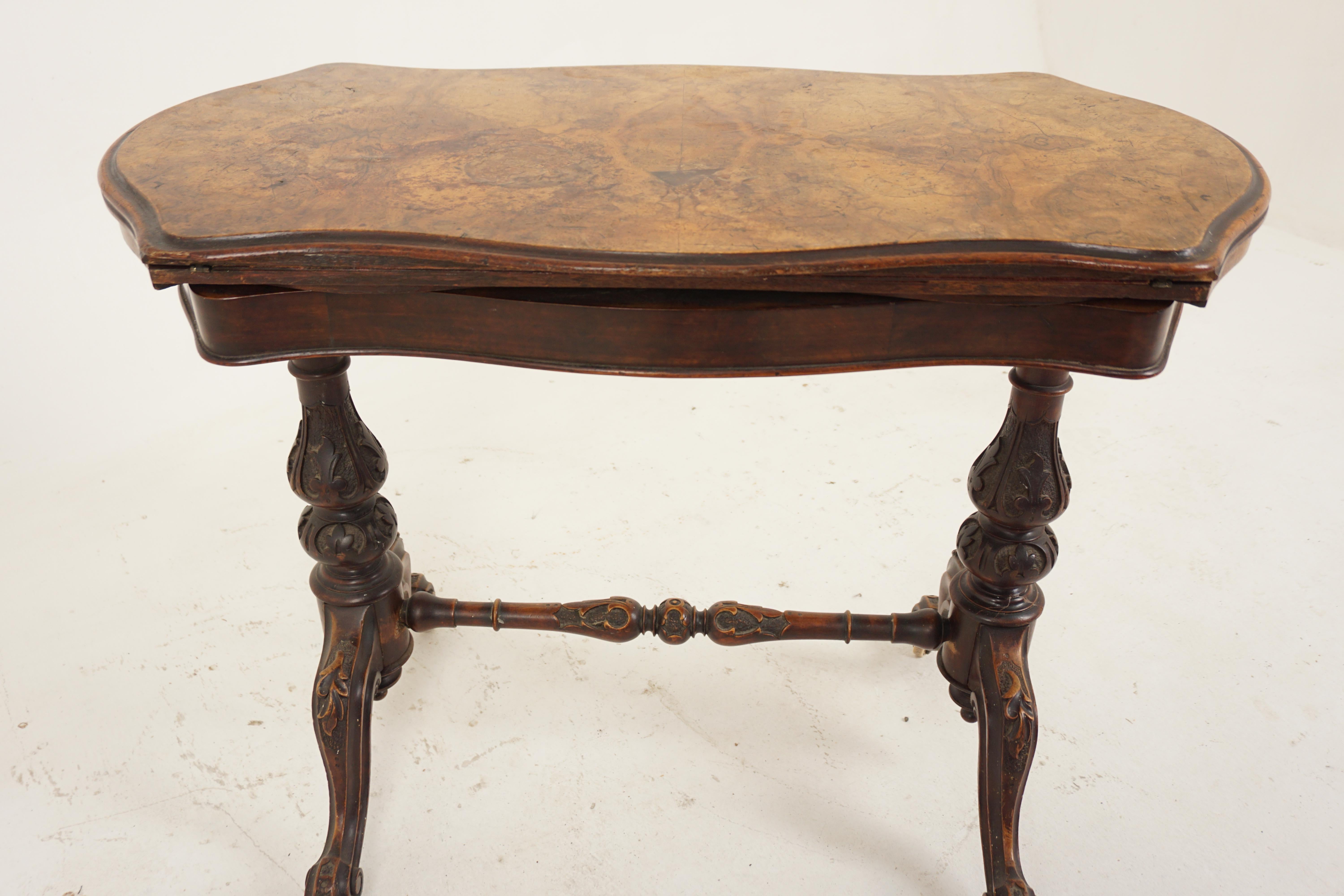 Victorian Burr Walnut Turn over Games Table, Tea Table, Scotland 1870, H668 For Sale 7