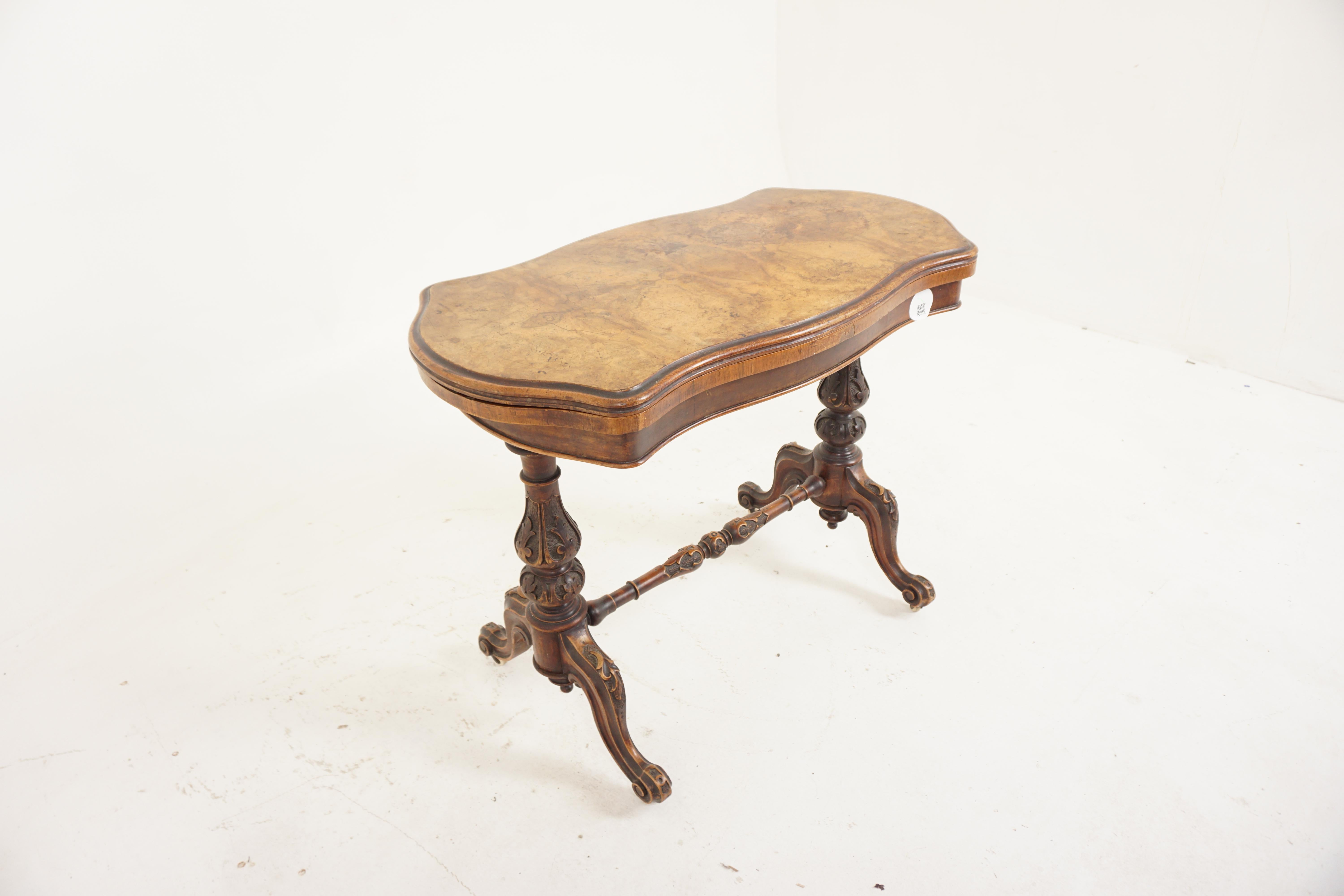 Scottish Victorian Burr Walnut Turn over Games Table, Tea Table, Scotland 1870, H668 For Sale