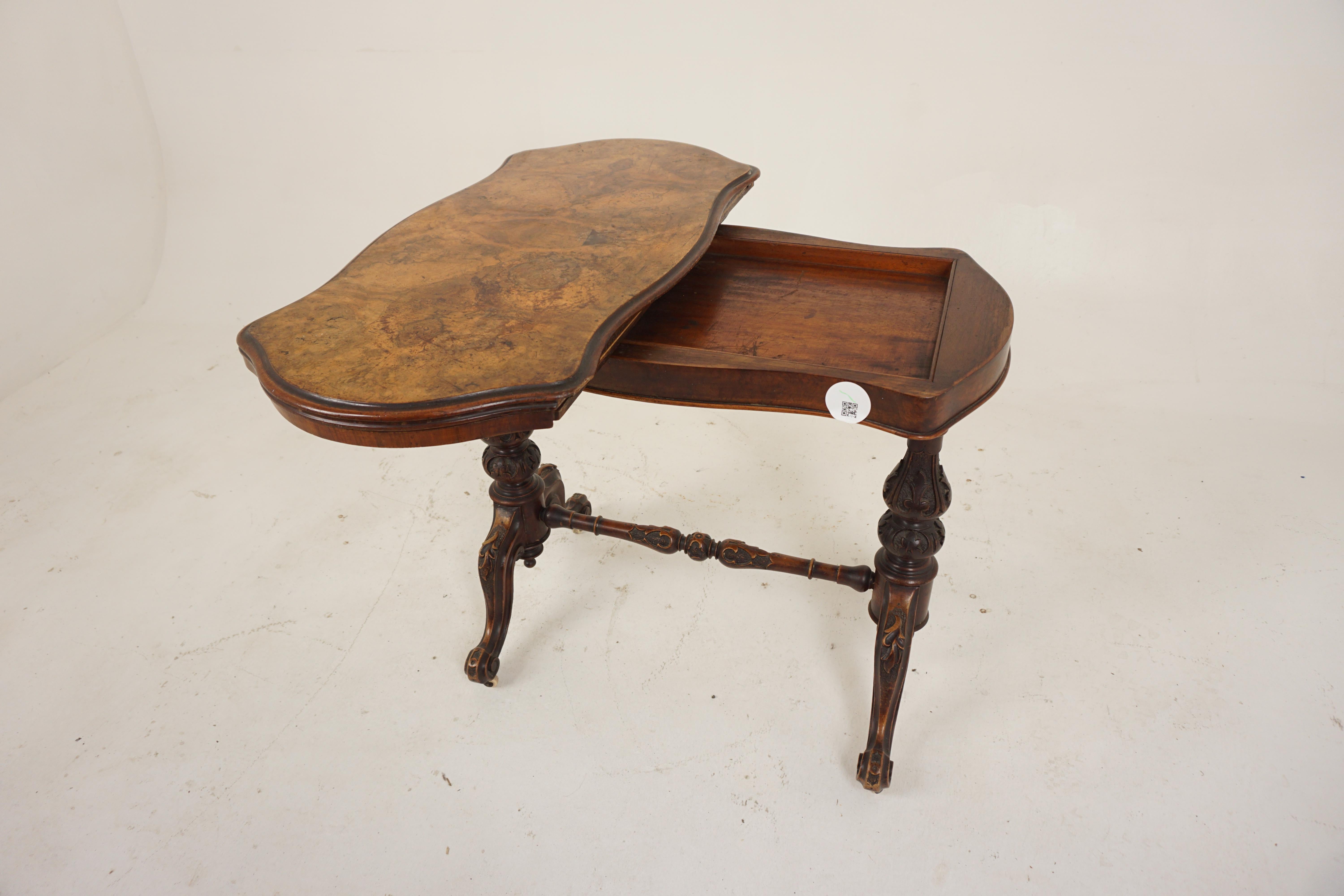 Victorian Burr Walnut Turn over Games Table, Tea Table, Scotland 1870, H668 In Good Condition For Sale In Vancouver, BC