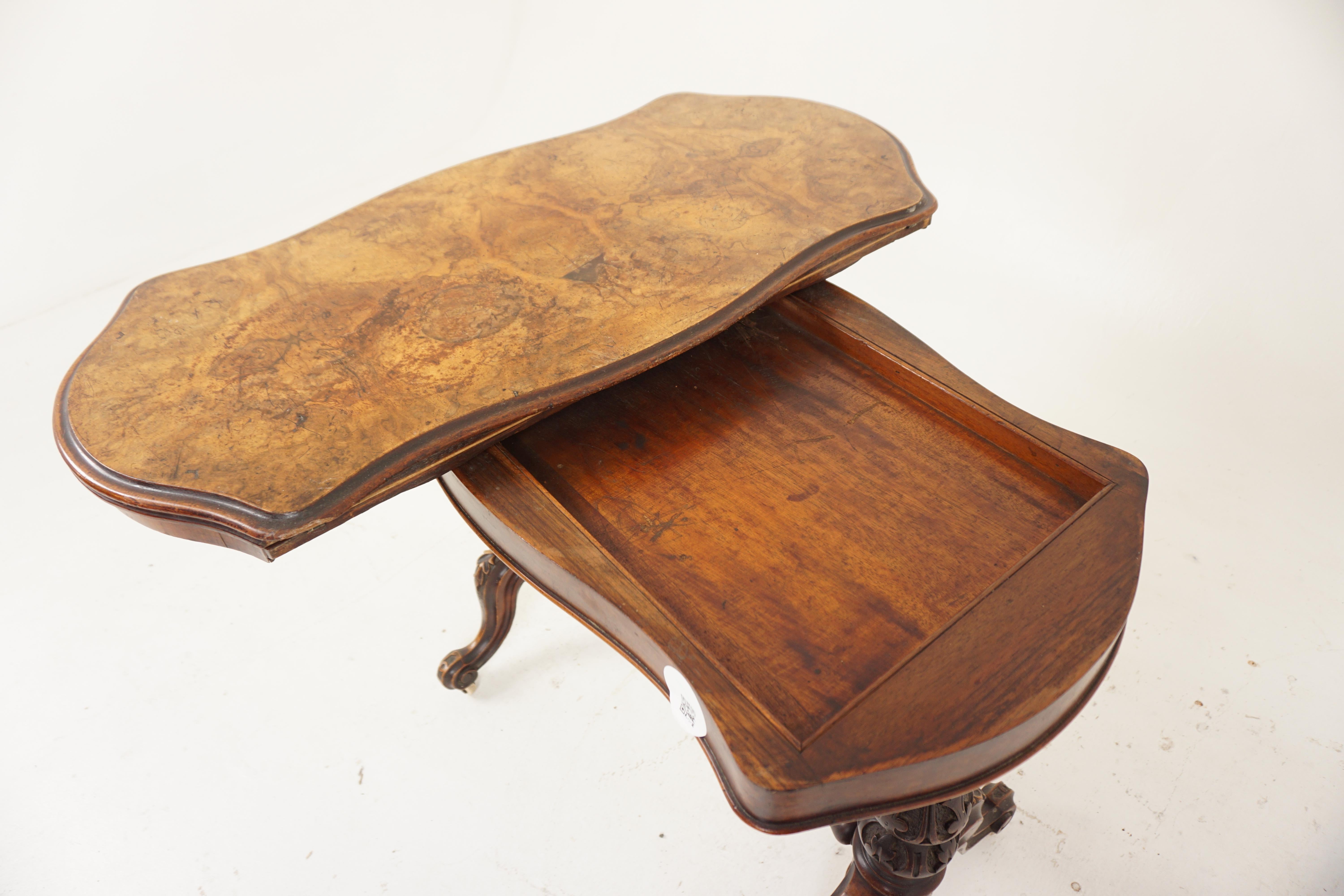 19th Century Victorian Burr Walnut Turn over Games Table, Tea Table, Scotland 1870, H668 For Sale