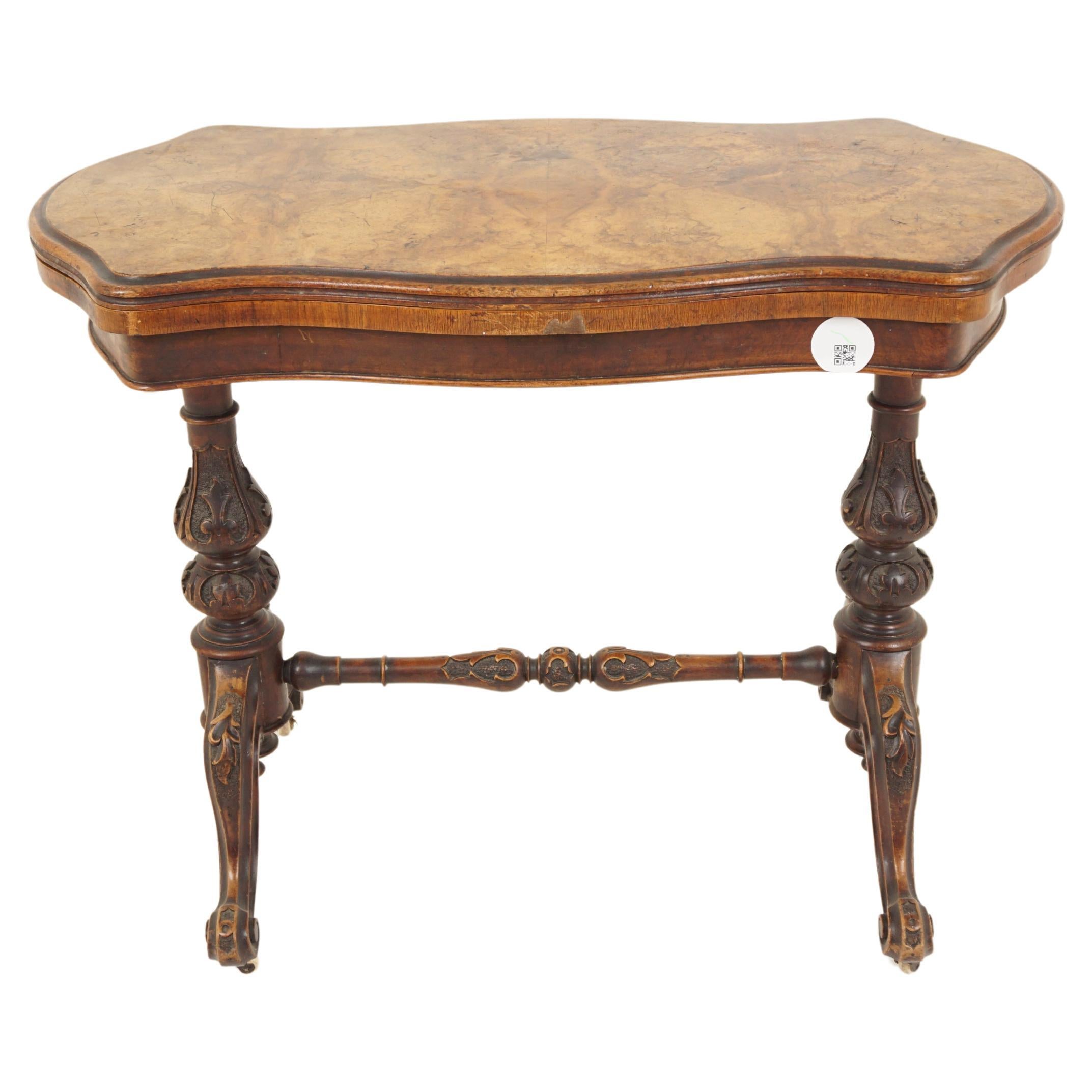 Victorian Burr Walnut Turn over Games Table, Tea Table, Scotland 1870, H668 For Sale