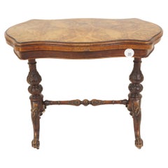 Table de jeu victorienne en ronce de noyer tournée, table à thé, Écosse, 1870, H668