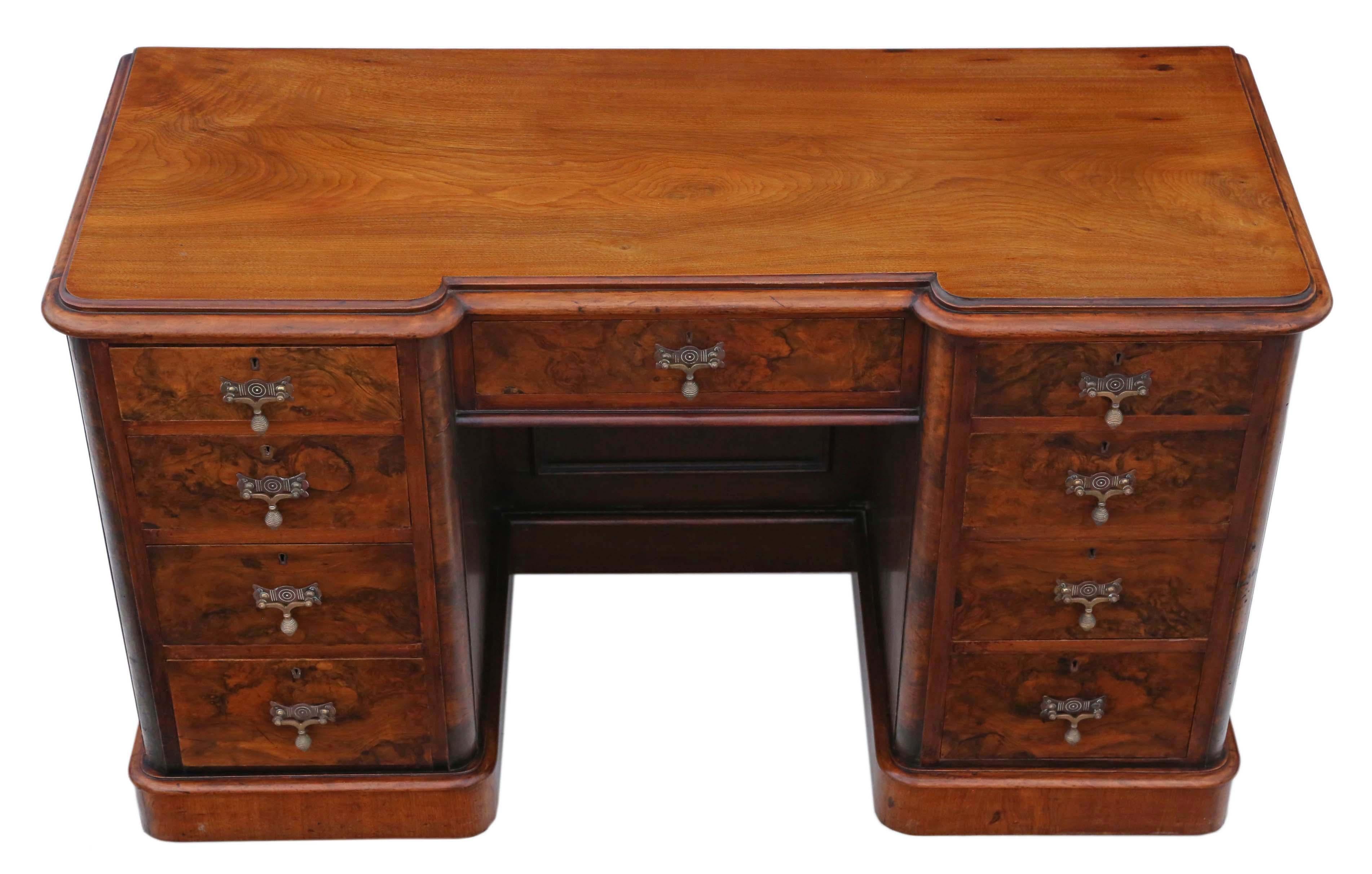Victorian Burr Walnut Twin Pedestal Desk Writing Table, circa 1880 In Good Condition In Wisbech, Cambridgeshire