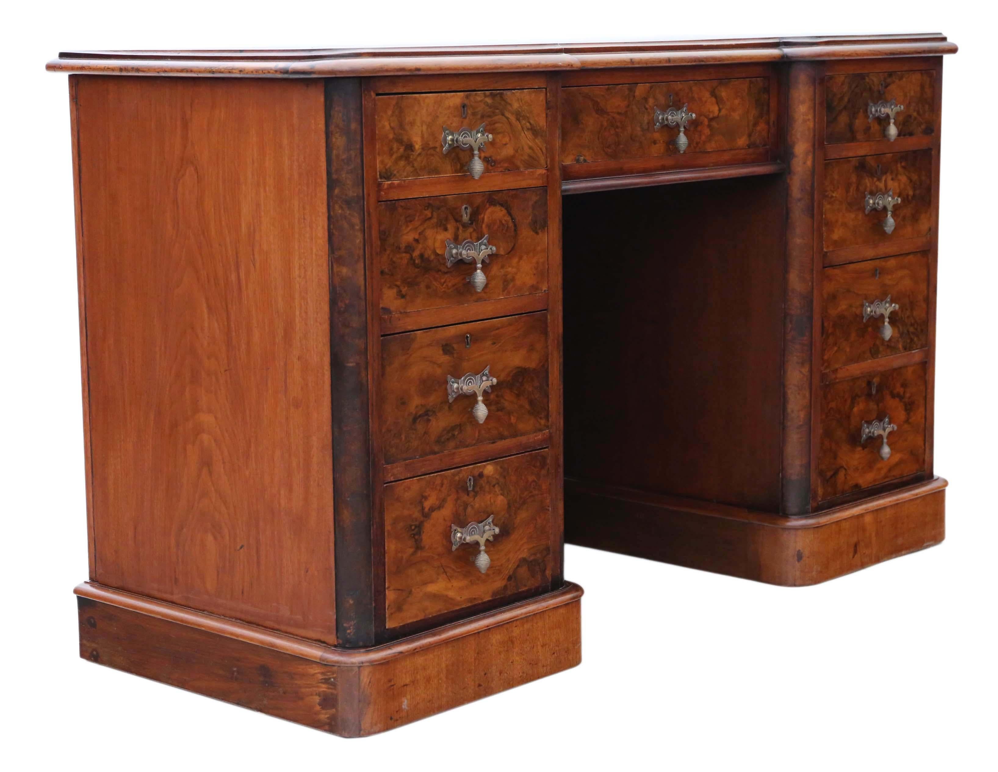 Victorian Burr Walnut Twin Pedestal Desk Writing Table, circa 1880 3