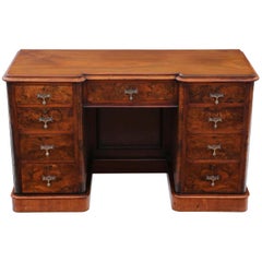 Victorian Burr Walnut Twin Pedestal Desk Writing Table, circa 1880