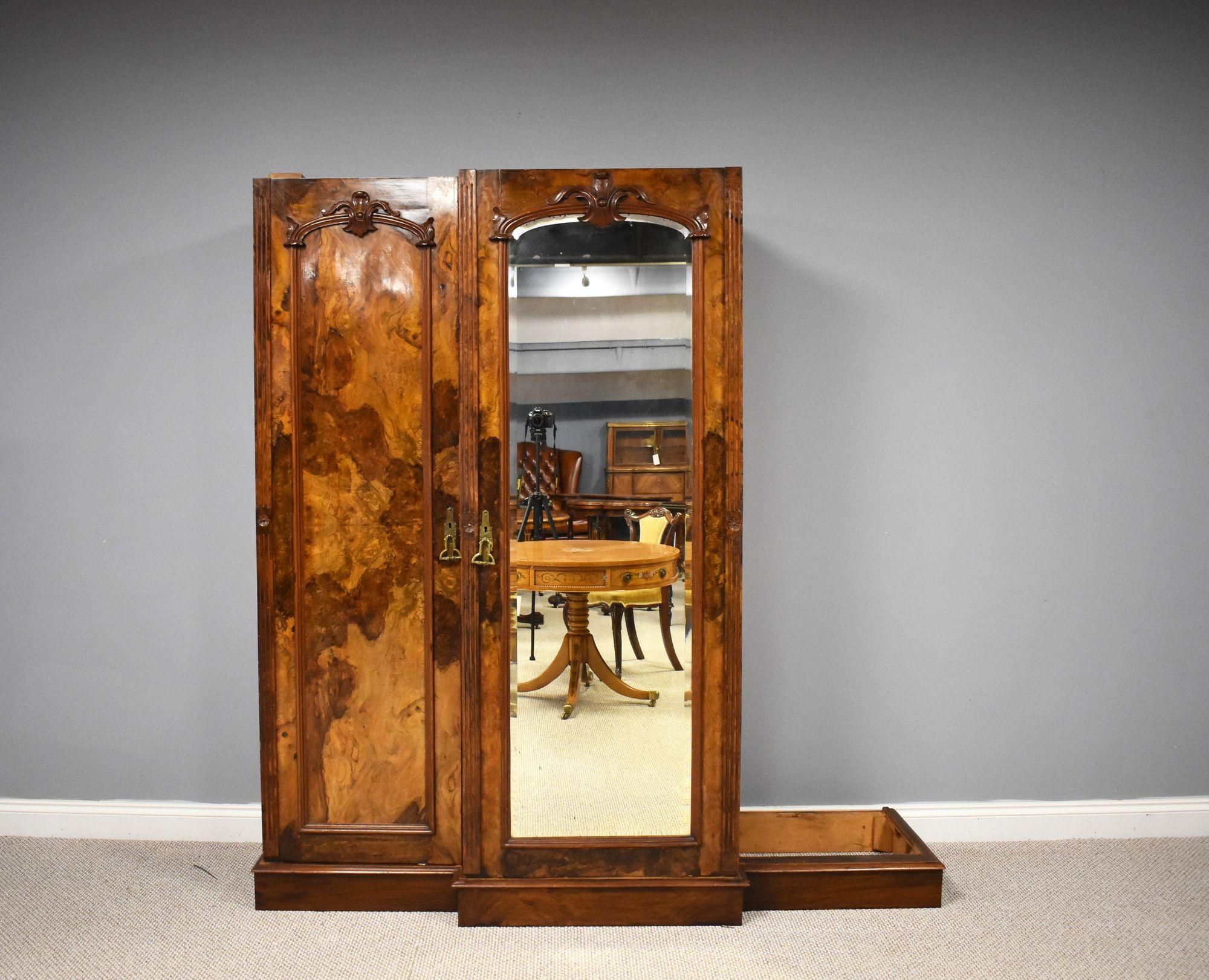 English Victorian Burr Walnut Wardrobe