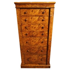 Victorian burr walnut Wellington chest