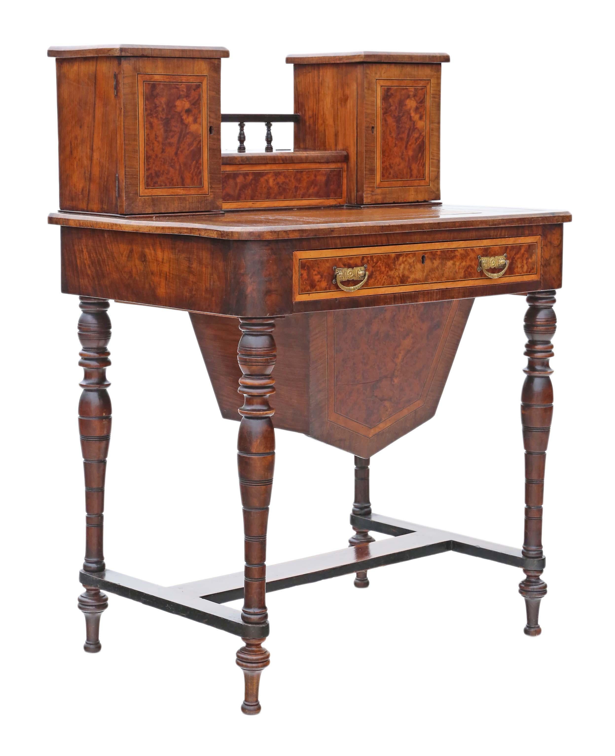Victorian Burr Walnut Work Table Box 4