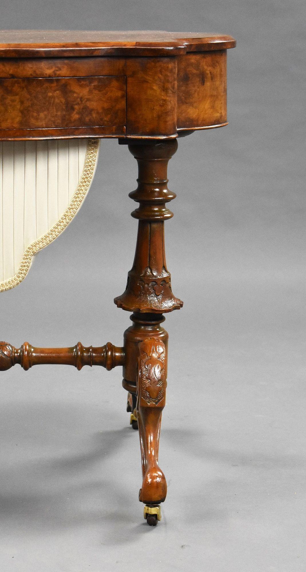 Victorian Burr Walnut Work/Writing Table For Sale 6