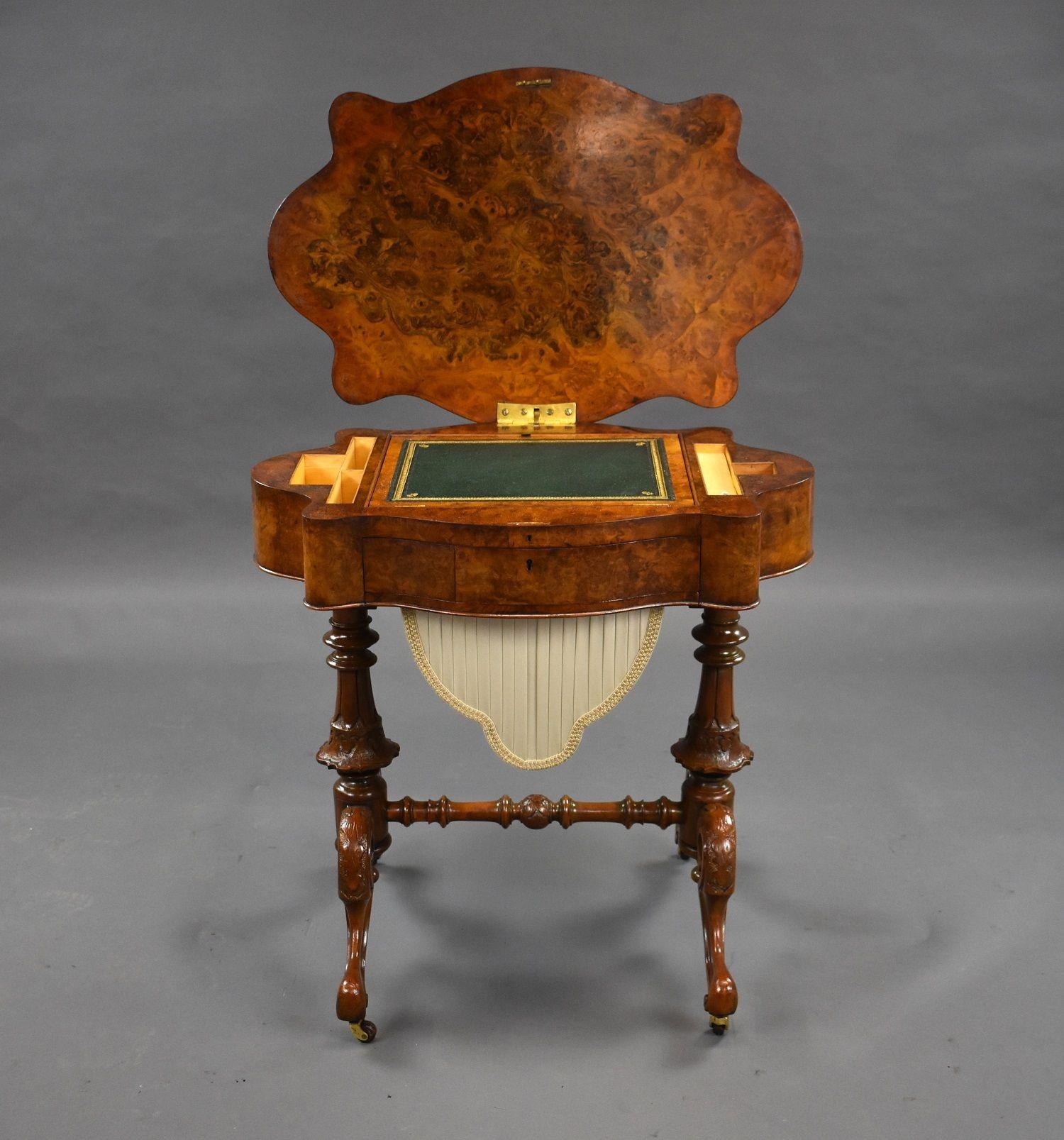 Victorian Burr Walnut Work/Writing Table For Sale 7