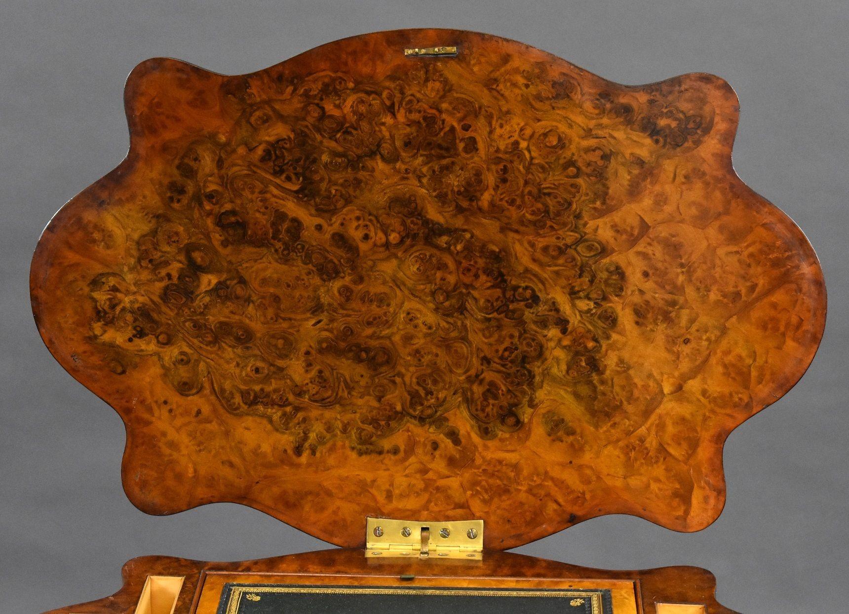 Victorian Burr Walnut Work/Writing Table For Sale 8