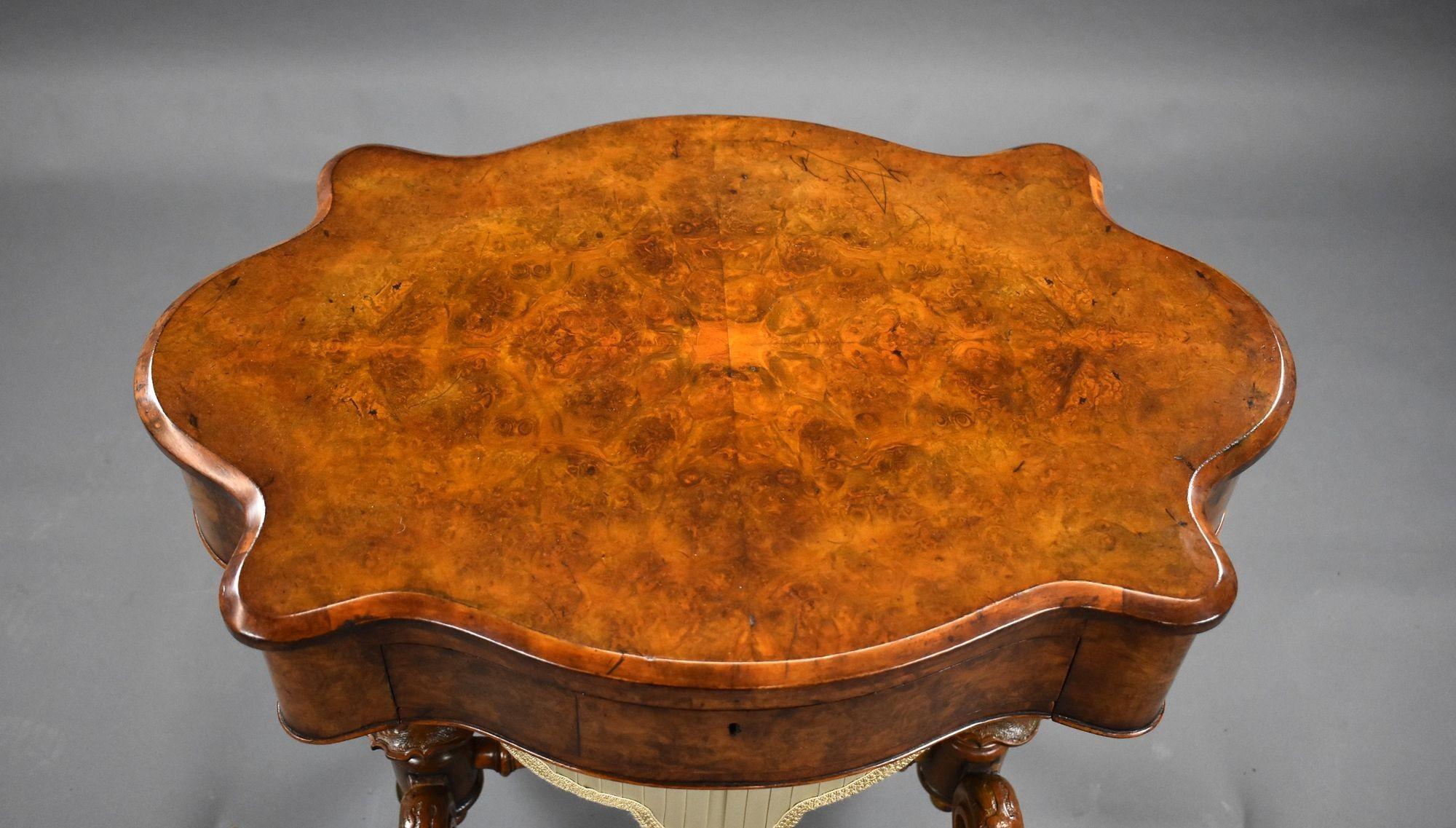 Victorian Burr Walnut Work/Writing Table For Sale 10