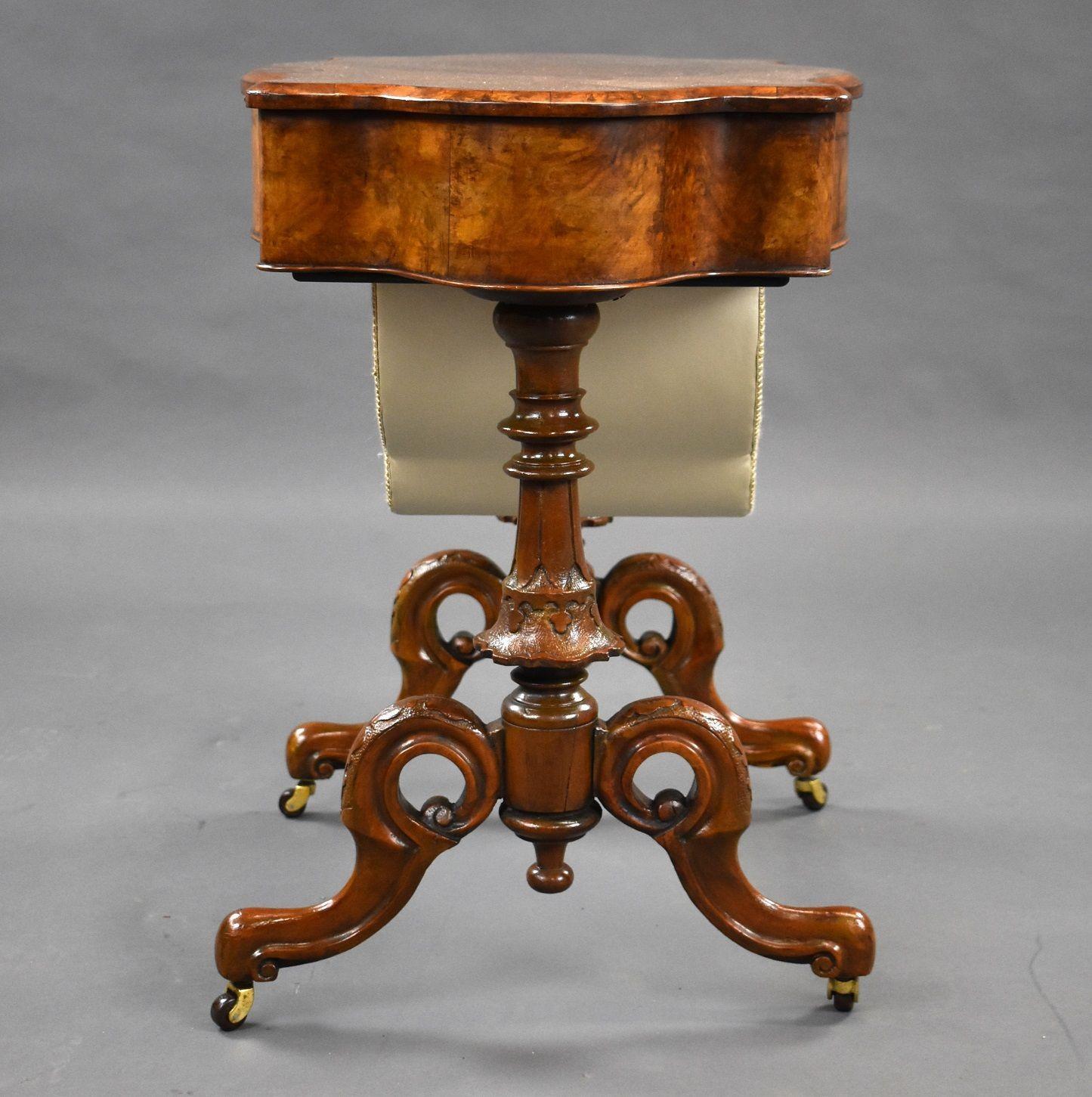 Victorian Burr Walnut Work/Writing Table For Sale 11