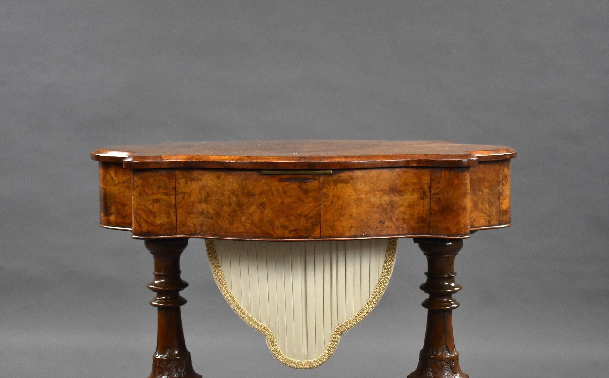 Victorian Burr Walnut Work/Writing Table For Sale 13