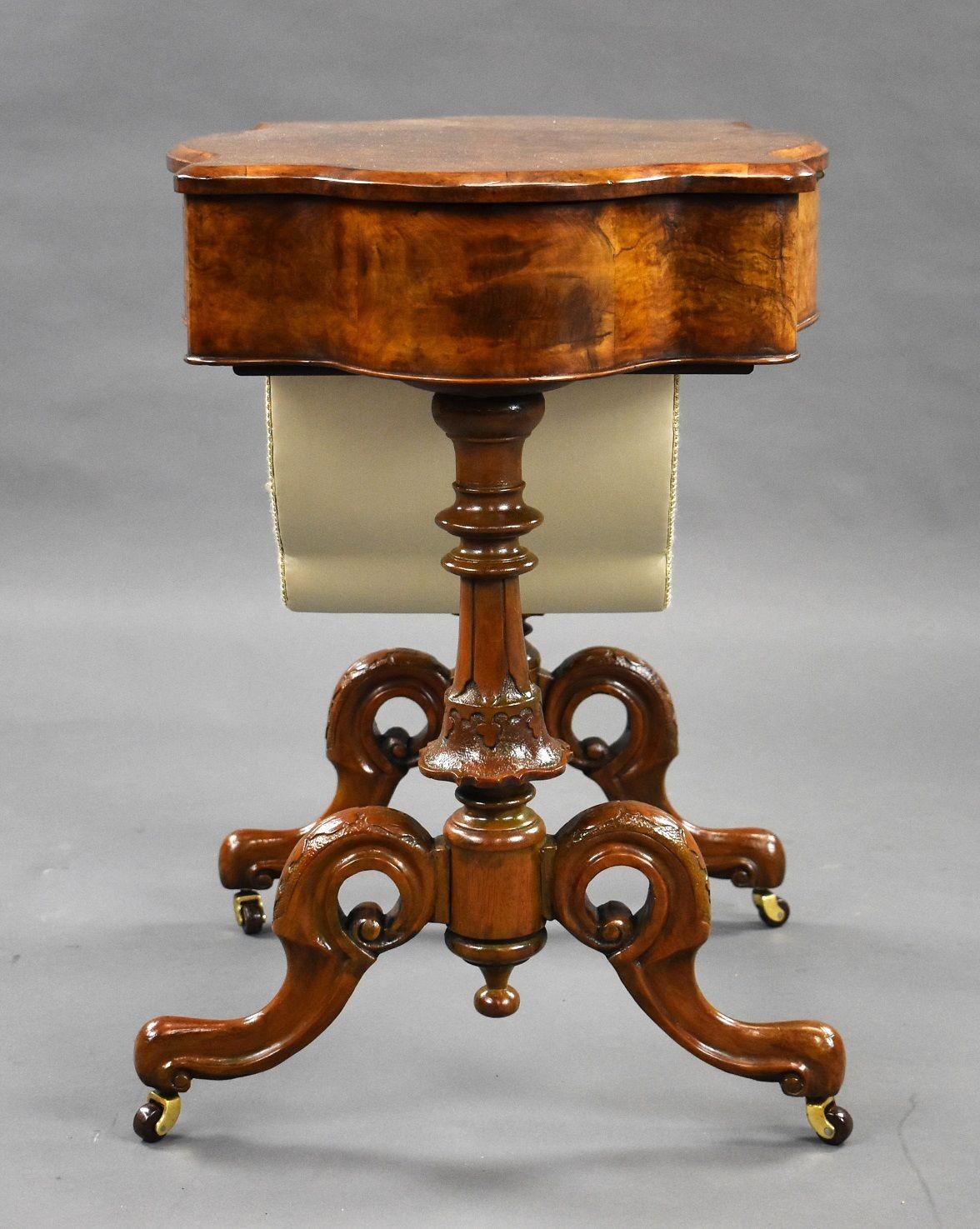 Victorian Burr Walnut Work/Writing Table For Sale 14