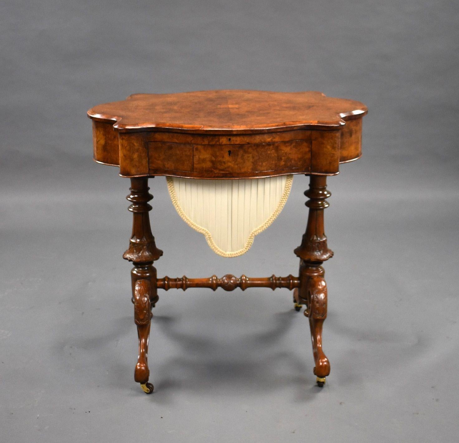 19th Century Victorian Burr Walnut Work/Writing Table For Sale