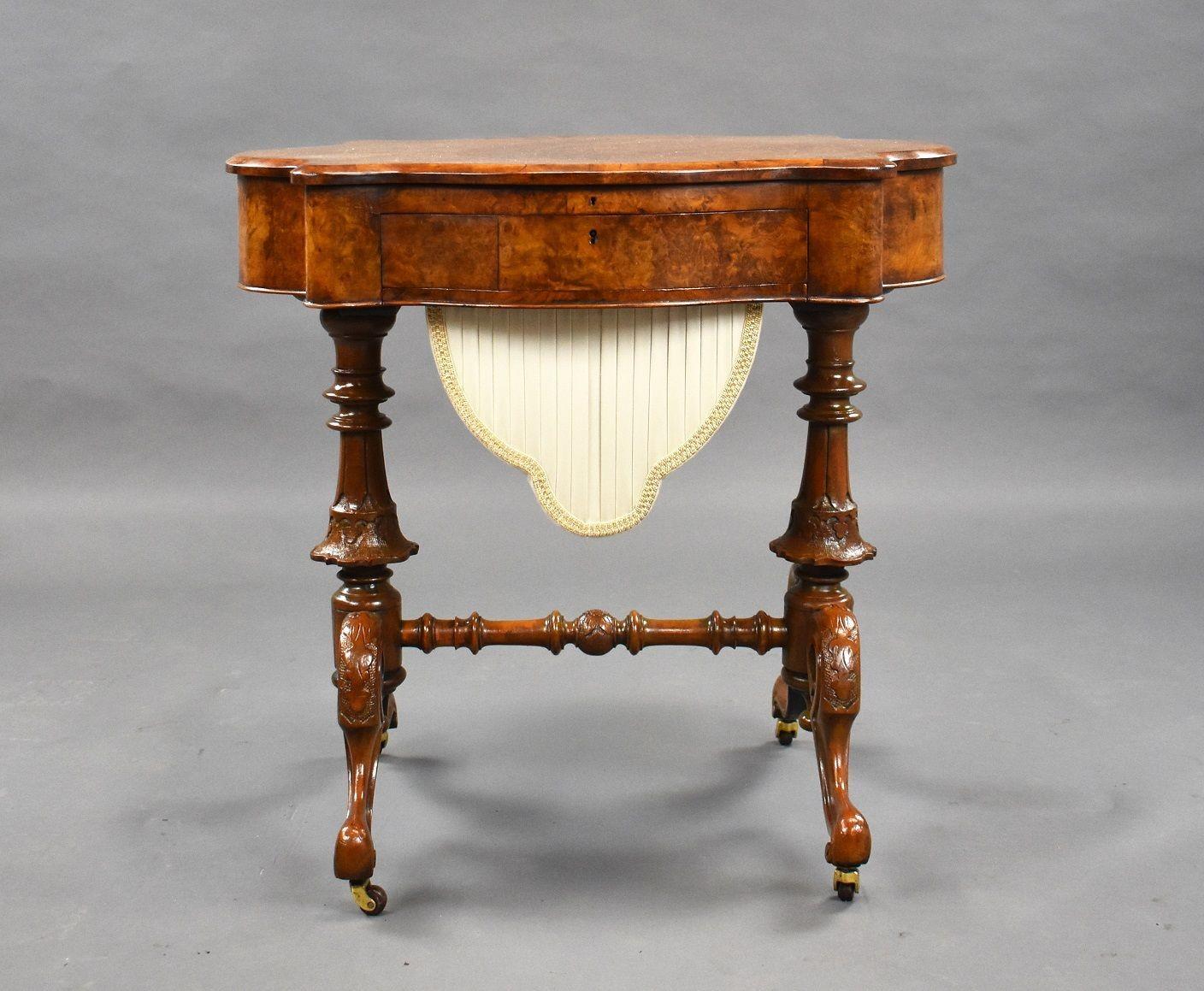 Victorian Burr Walnut Work/Writing Table For Sale 1