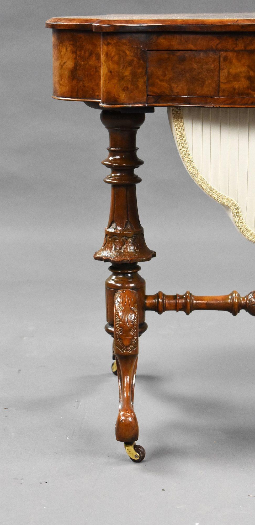 Victorian Burr Walnut Work/Writing Table For Sale 4