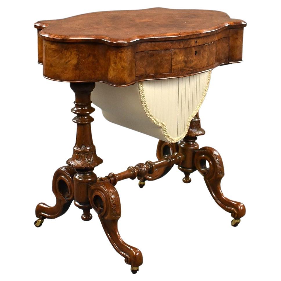 Victorian Burr Walnut Work/Writing Table For Sale