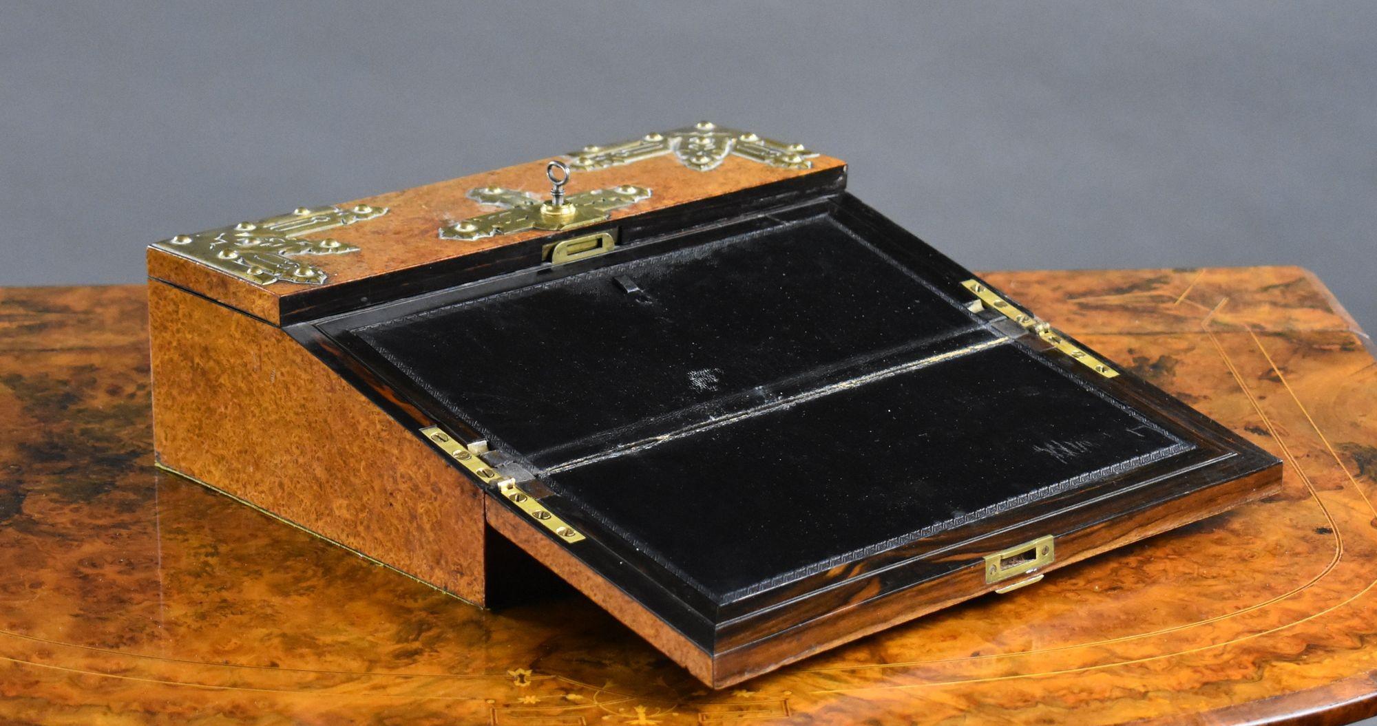 English Victorian Burr Walnut Writing Slope For Sale