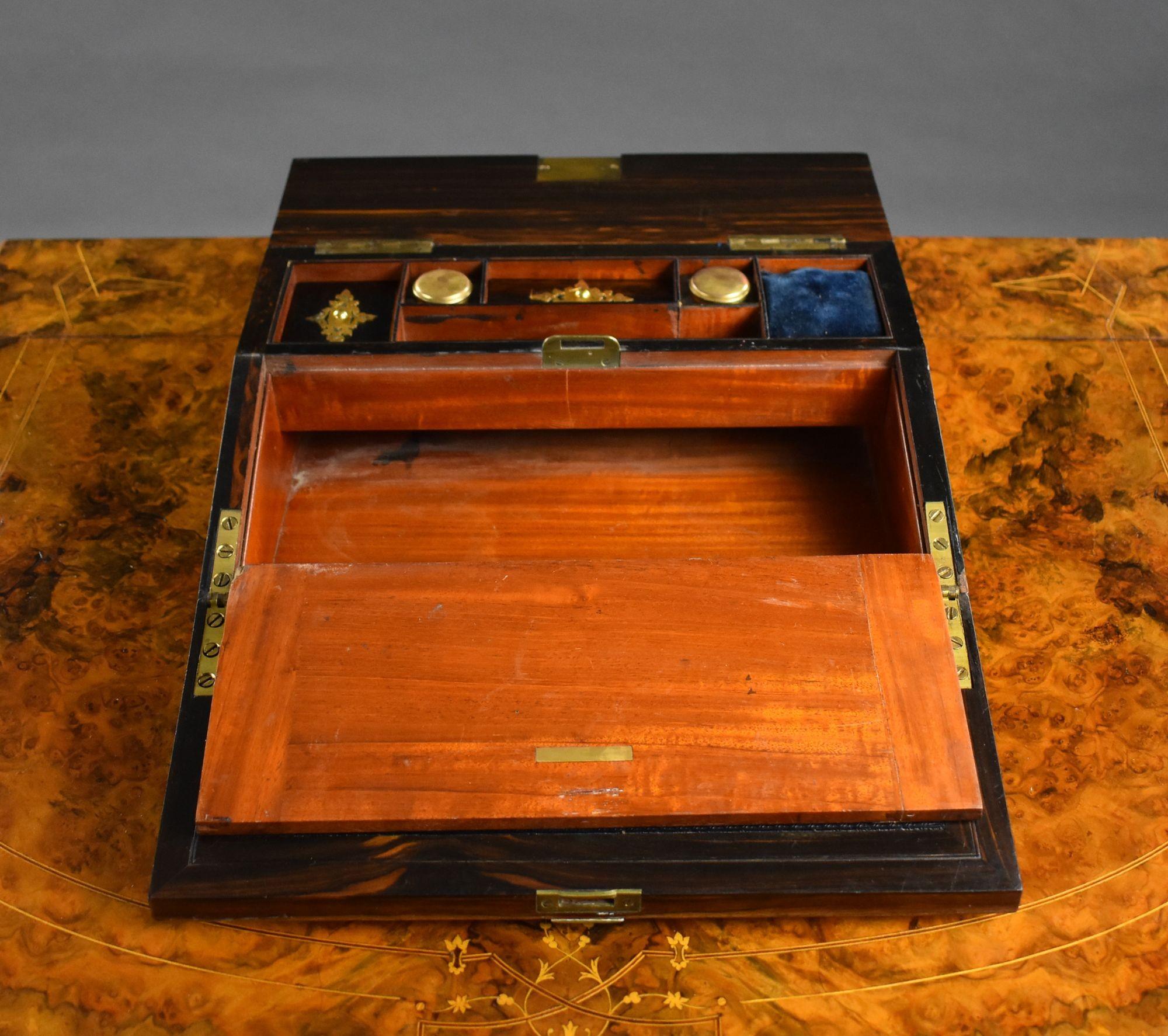 Victorian Burr Walnut Writing Slope For Sale 3