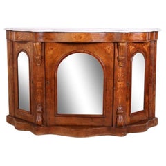 Antique Victorian Burr Wood Walnut Serpentine Marble-Top Credenza