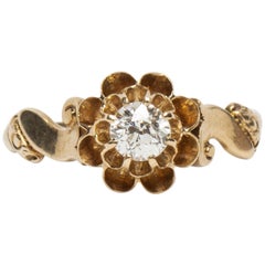 Viktorianischer Butterblumen-Stil 0::36 Karat Solitär-Diamantring im alten europäischen Schliff