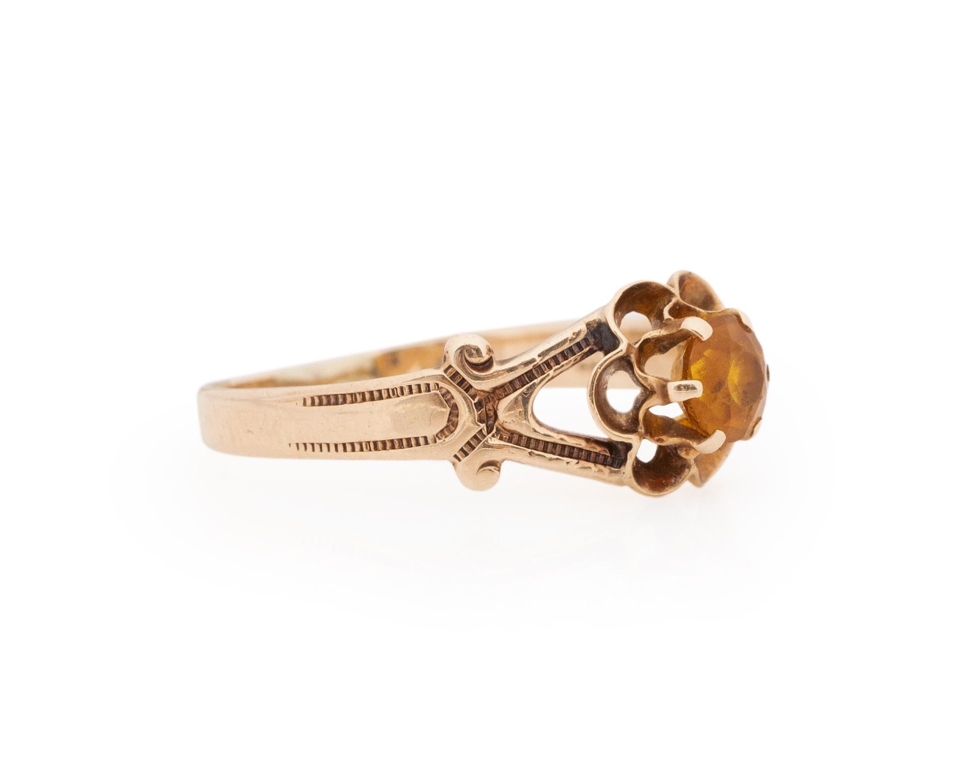 Buttercup style rings like this come from the Victorian Era, symbolizing good fortune and joy this piece has all the good vibes. Crafted in 10K yellow gold, the scrolling split shank design leads beautifully to the solitaire buttercup in the center.
