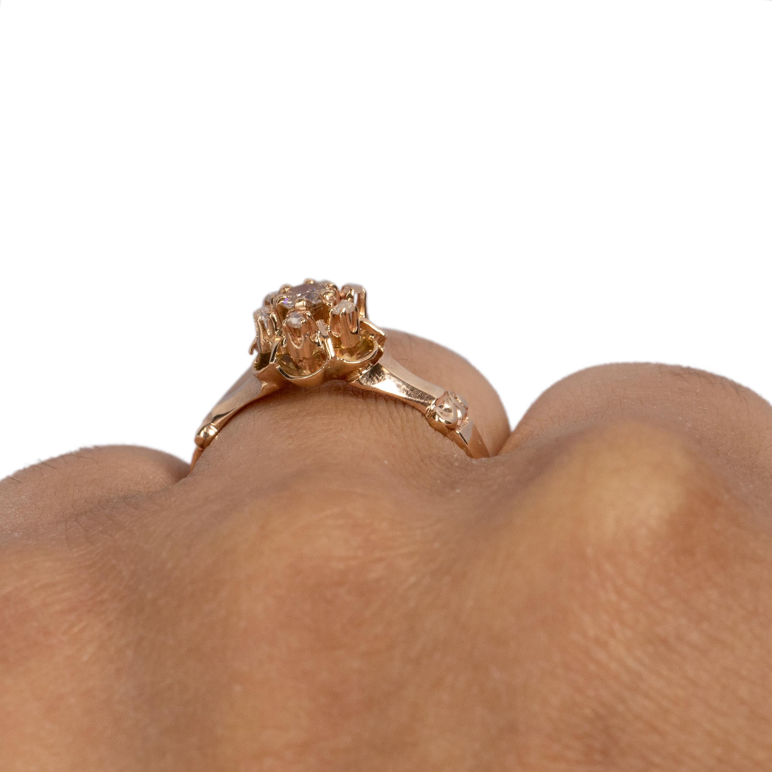 Women's or Men's Victorian Buttercup Style Yellow Gold Vintage Cluster Diamond Engagement Ring