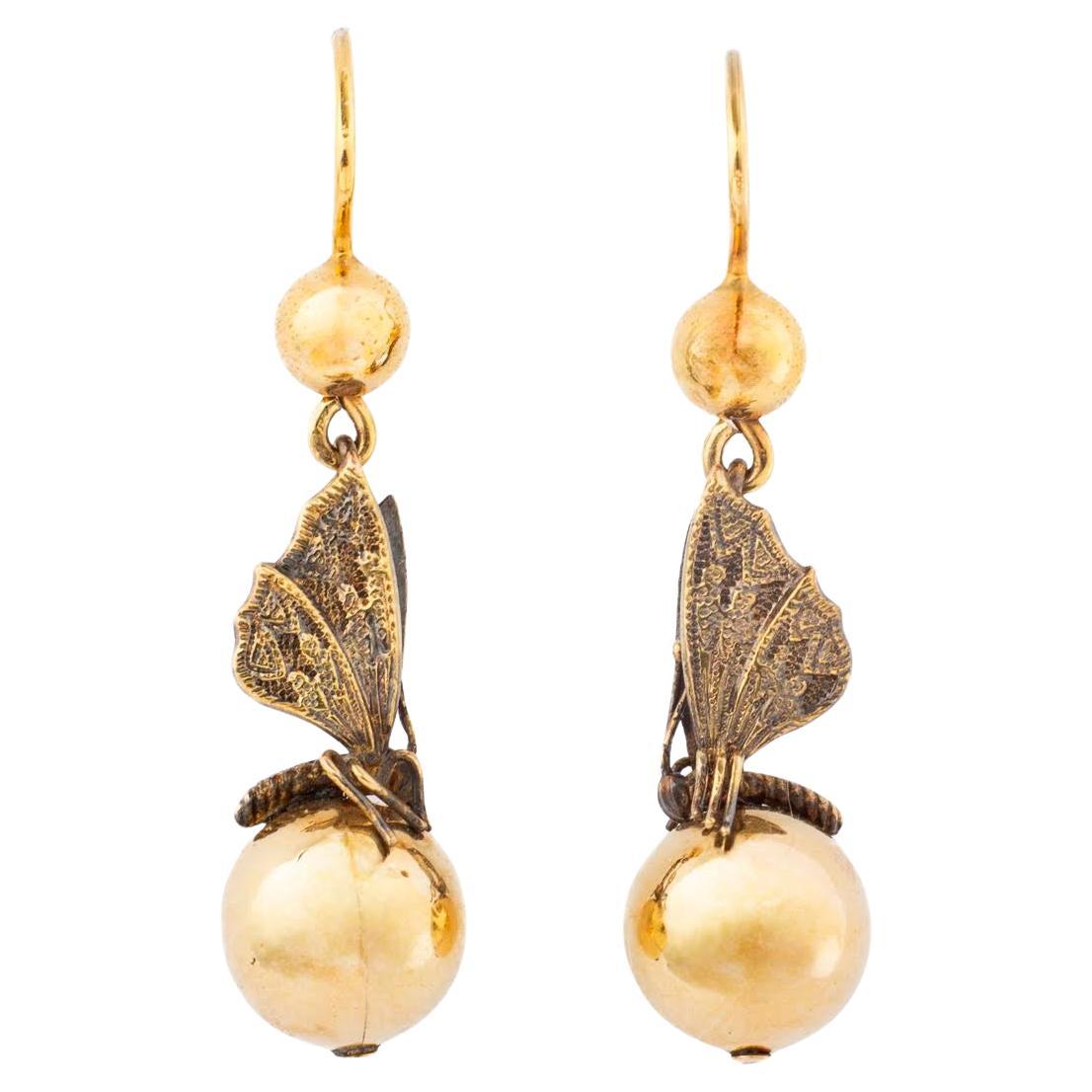 Victorian Butterfly Earrings in 15Kt Gold c. 1870