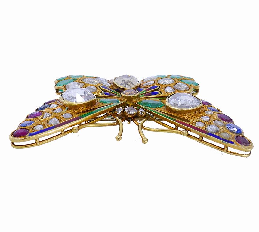 Victorian Butterfly Pin Brosche Gold Edelsteine Emaille 18k Estate Jewelry Antique im Zustand „Gut“ im Angebot in Beverly Hills, CA