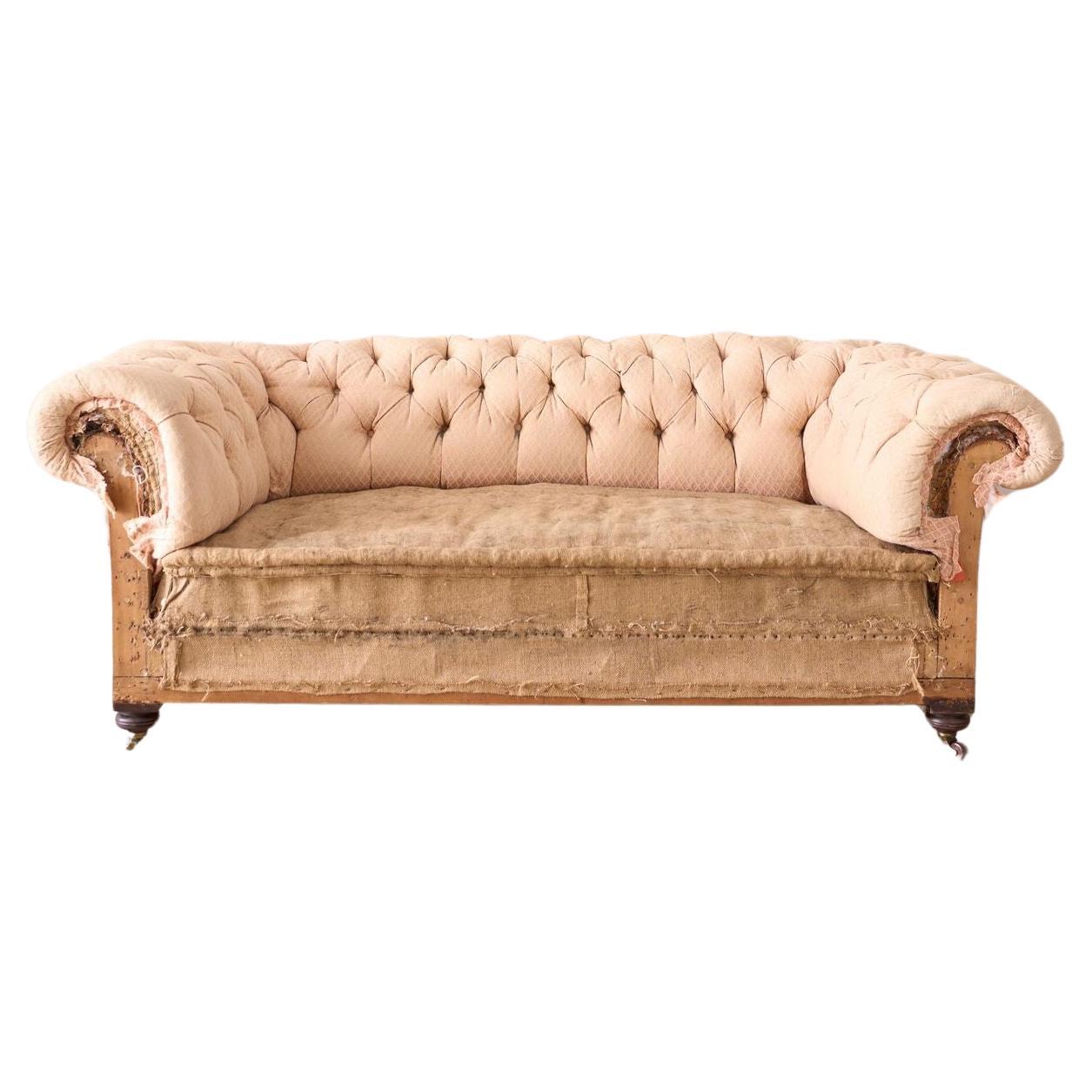 American c.1930 s Camel Backed Sofa with Fret Work Stretcher For