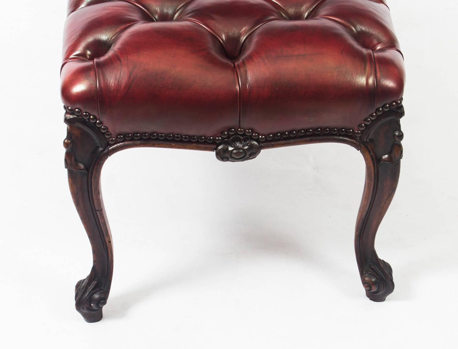 Late 19th Century Victorian Buttoned Leather Ox Blood Stool Ottoman Coffee Table 19th Century