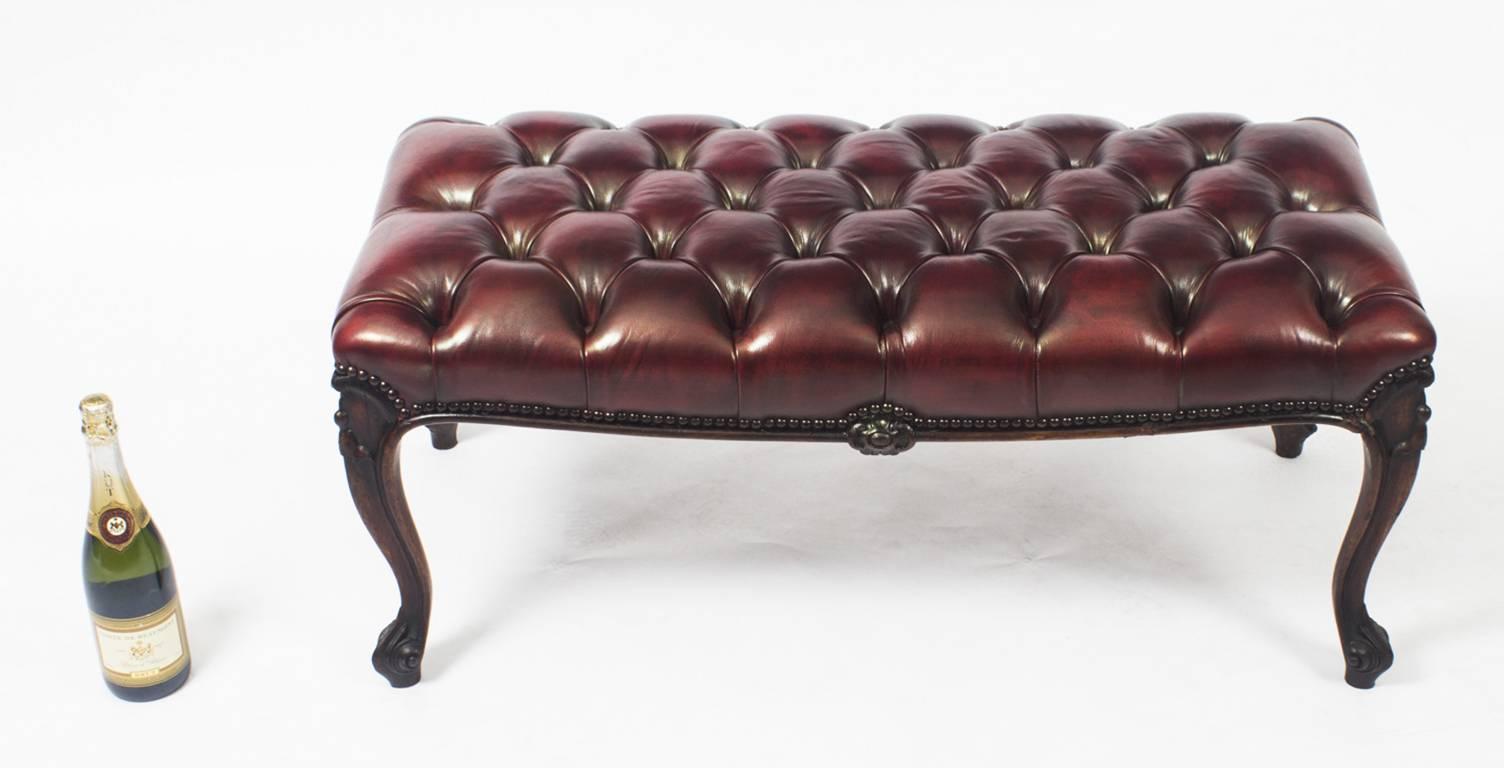 Victorian Buttoned Leather Ox Blood Stool Ottoman Coffee Table 19th Century 2