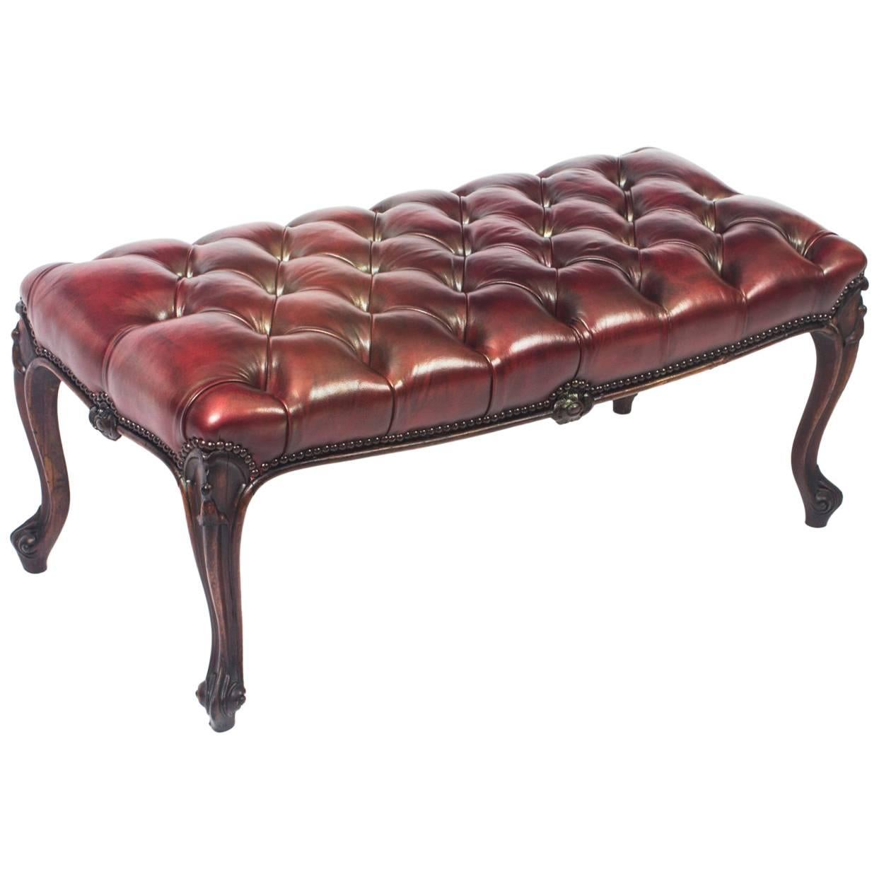 Victorian Buttoned Leather Ox Blood Stool Ottoman Coffee Table 19th Century