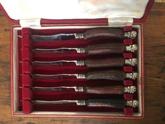 Victorian by Gee Holmes English Sterling Silver, Steel & Horn Knife Carving Set