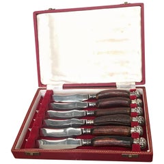 Antique Victorian by Gee Holmes English Sterling Silver, Steel & Horn Knife Carving Set