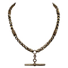 Victorian c. 1880  English Watch Fob Chain Necklace 9 Karat Gold