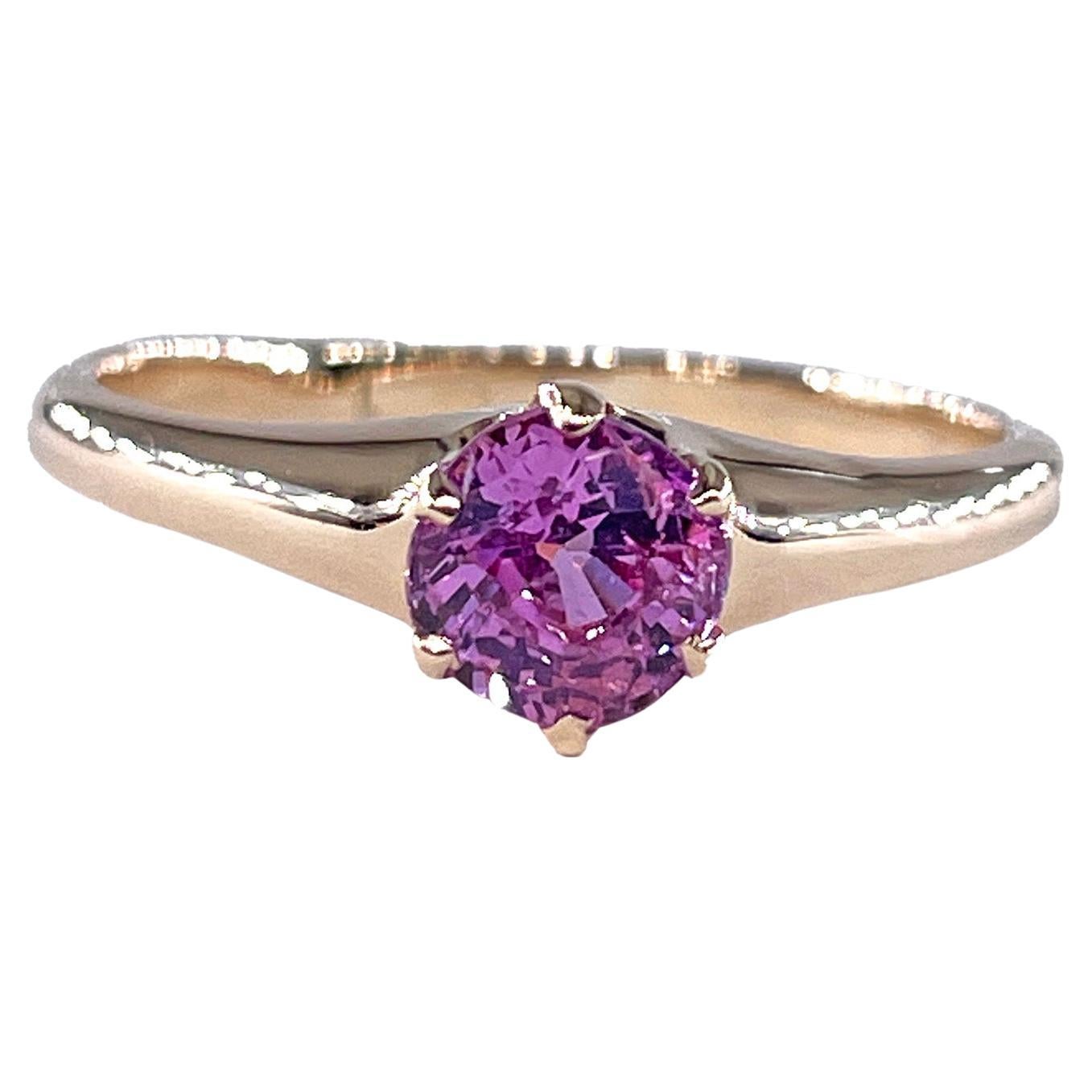 Victorian C. 1890s Antique GIA 1.09ct Pink Sapphire Solitaire 9K Rose Gold Ring For Sale