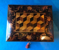 Victorian circa 1860 Burr Maple Tunbridge Ware, Tumbling Block Box