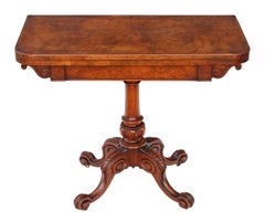 Victorian circa 1860 Burr Walnut Folding Card or Tea Table