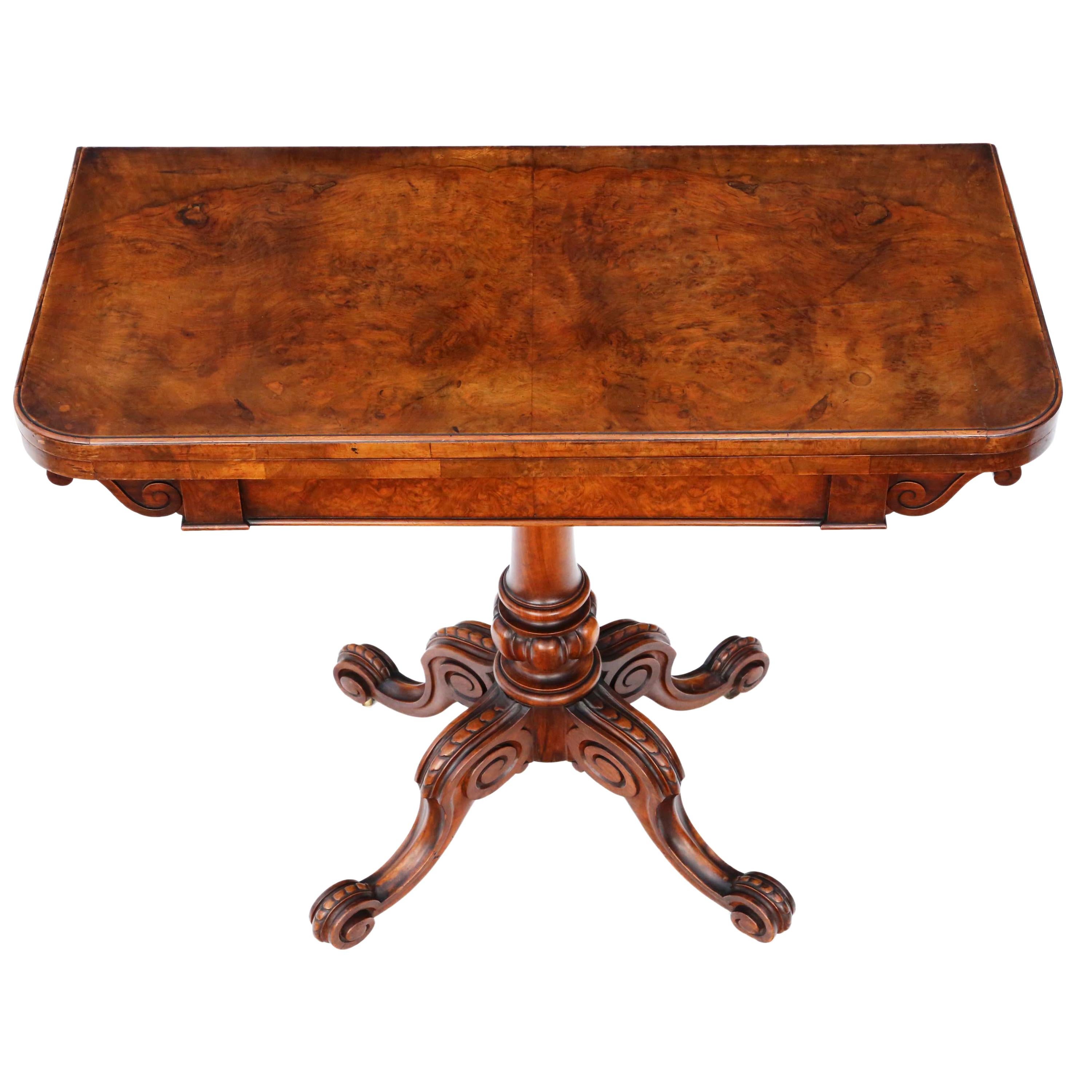 Victorian circa 1860 Burr Walnut Folding Card or Tea Table at 1stDibs