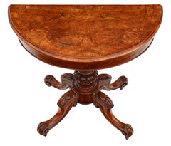 Victorian circa 1860 Burr Walnut Folding Demilune Card Table
